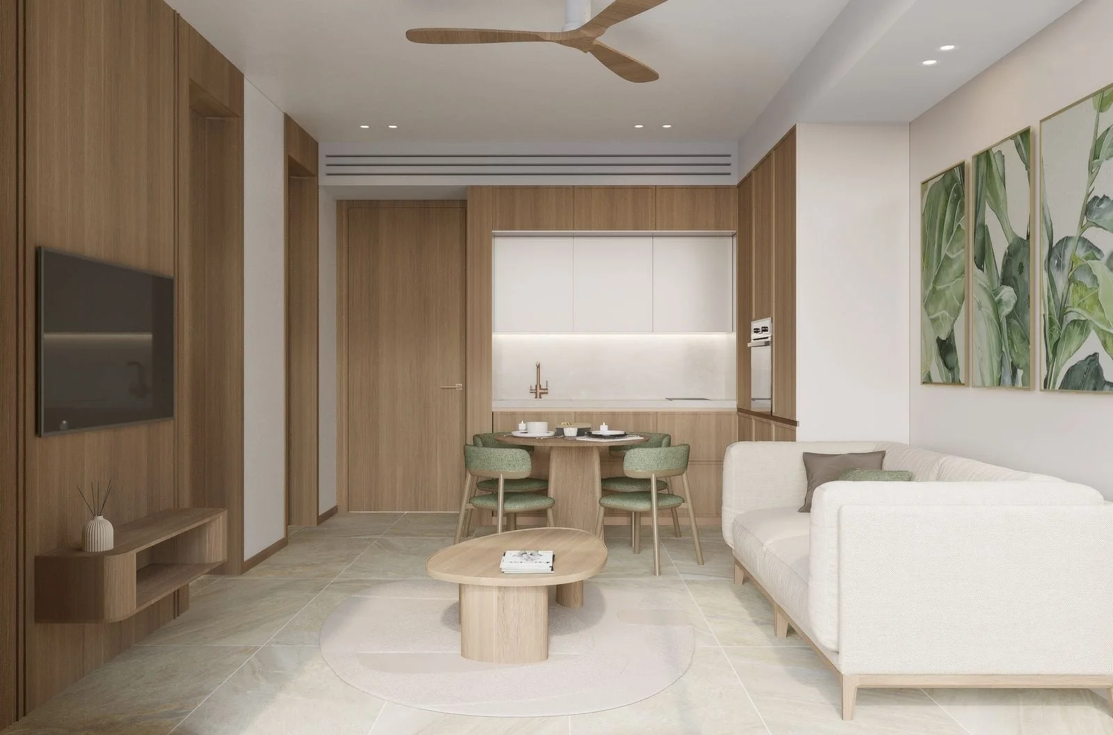 Open-plan living and dining area interior in 1-bedroom apartment at Gardens of Eden Park Residences, Thailand