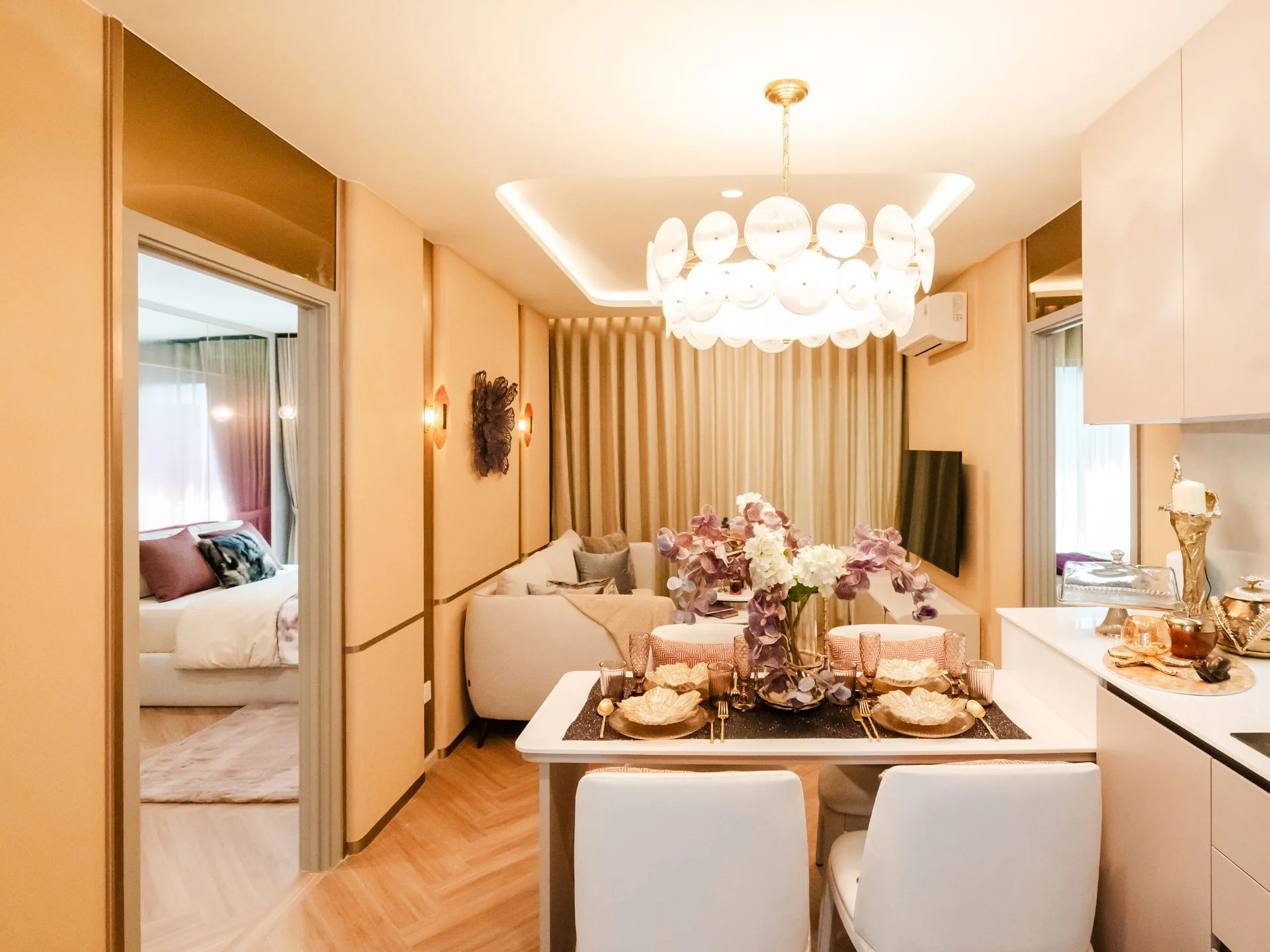 The bedrooms are positioned in separate areas