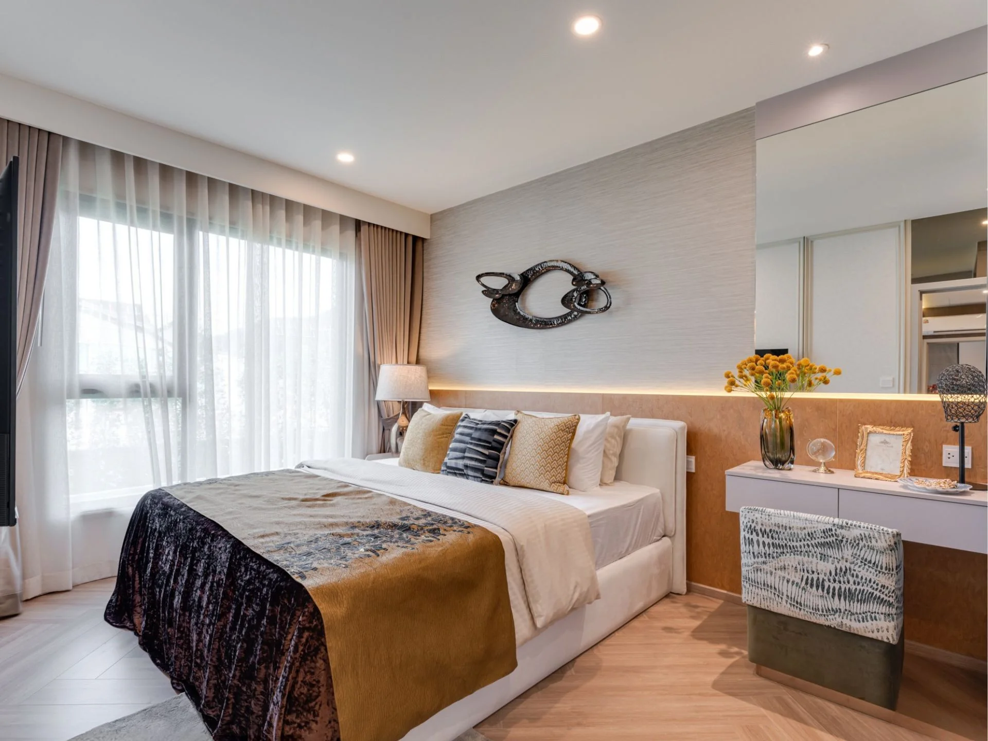 Master bedroom interior in 3-bedroom apartment at The Title Coralina, Kamala