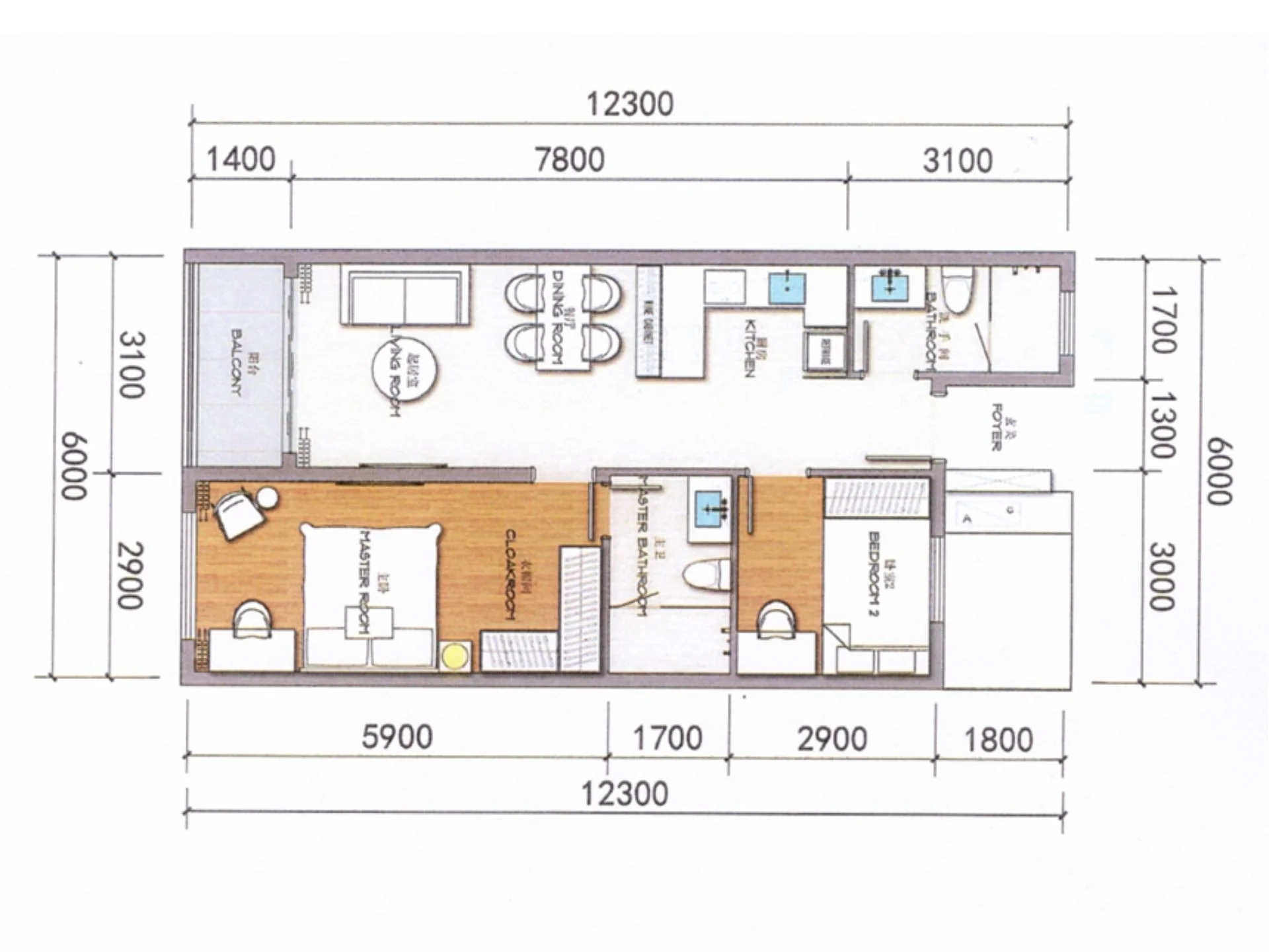 2 bedroom 64 sqm unit plan