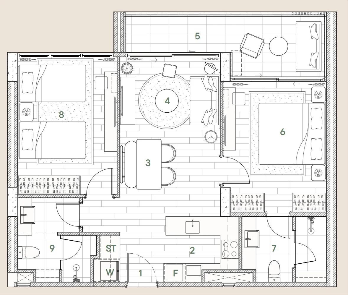 2 bed 80 sqm unit plan