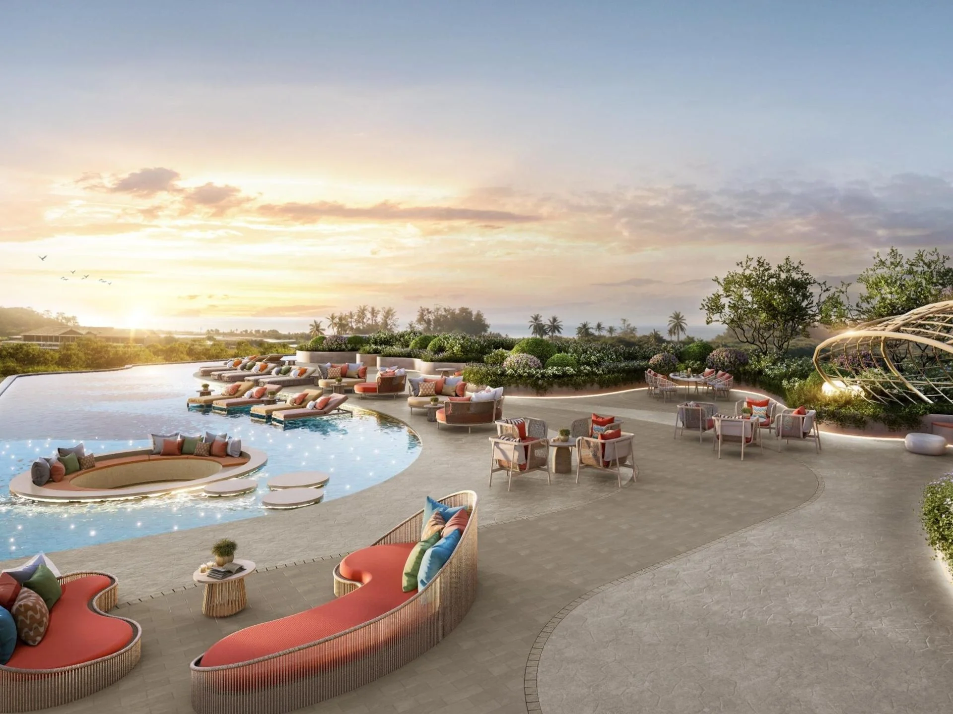 Luxury resort pool and lounge area at The Title Coralina, Kamala