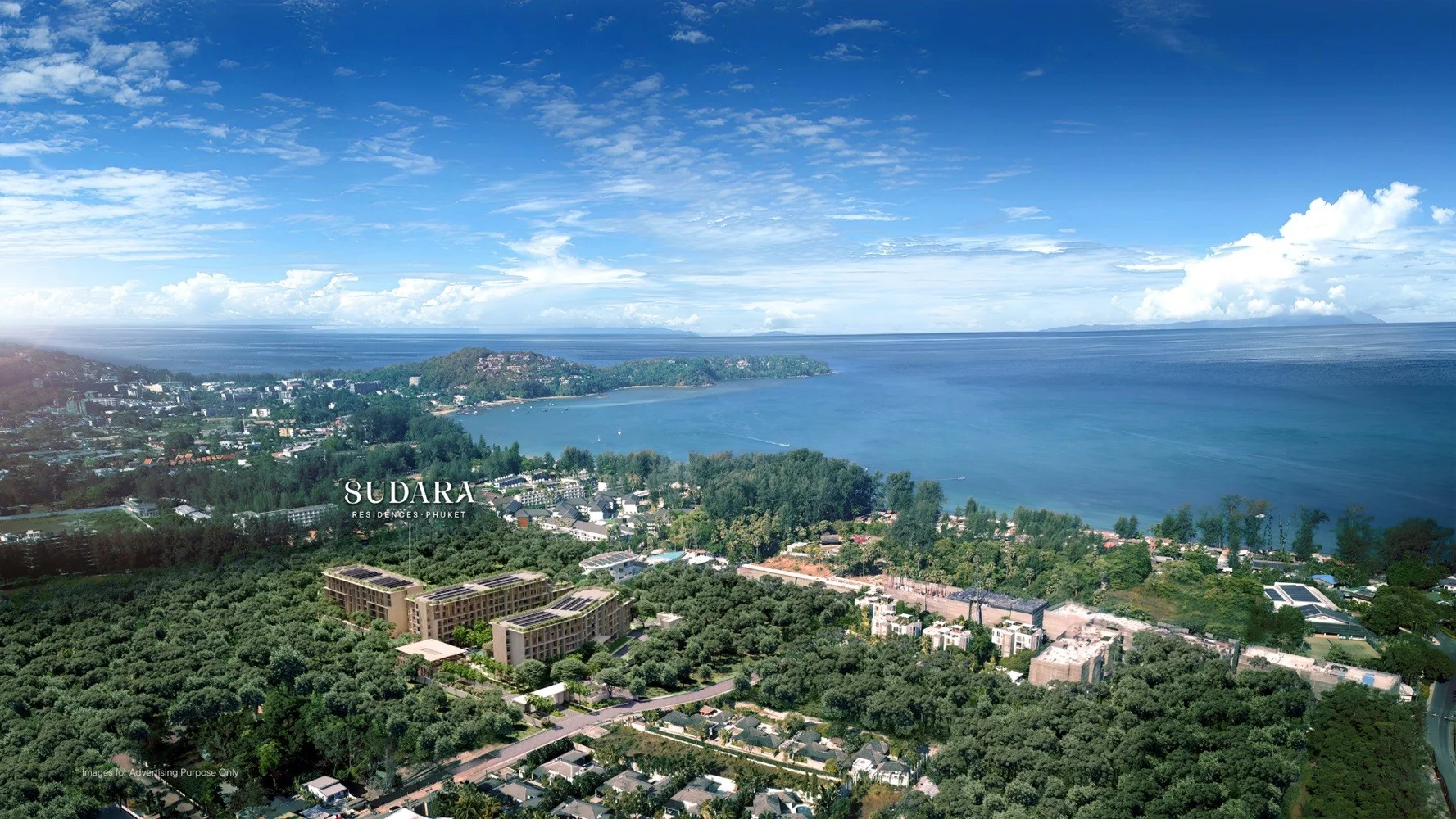 Aerial view of Sudara Residences with sea view overlooking Phuket coastline