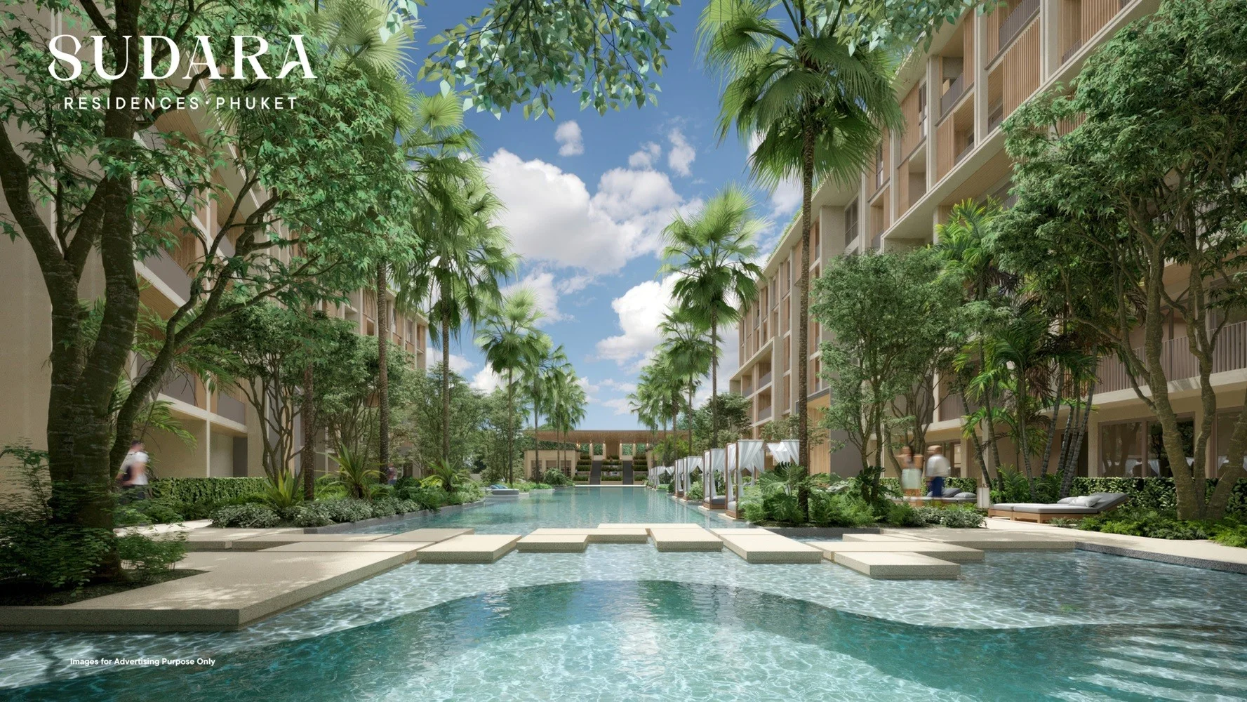 Landscaped courtyard with swimming pool at Sudara Residences, Phuke