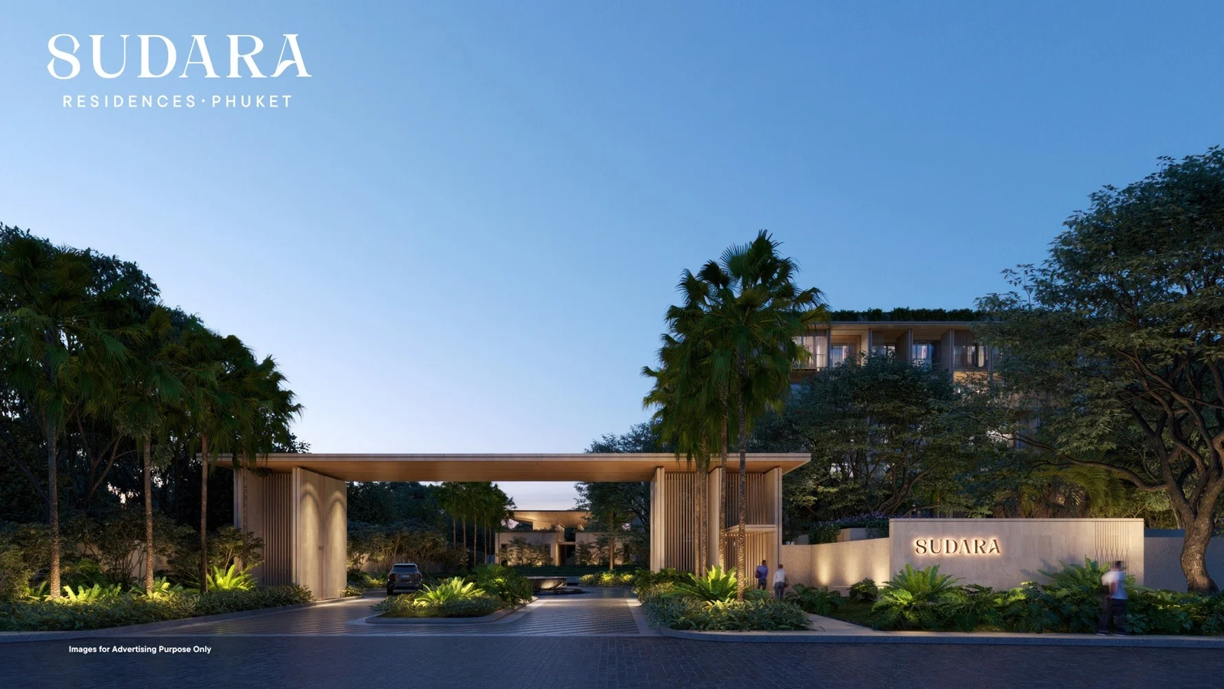Architecture of Sudara Residences with gated entrance and landscaping, Phuke