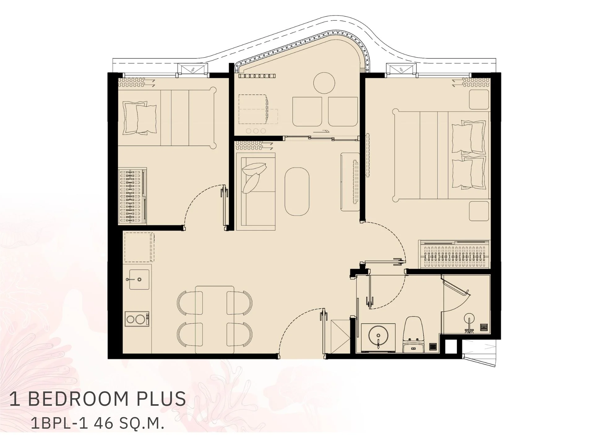 Unit Plan 1 bedroom plus 46 sqm The Title Coralina