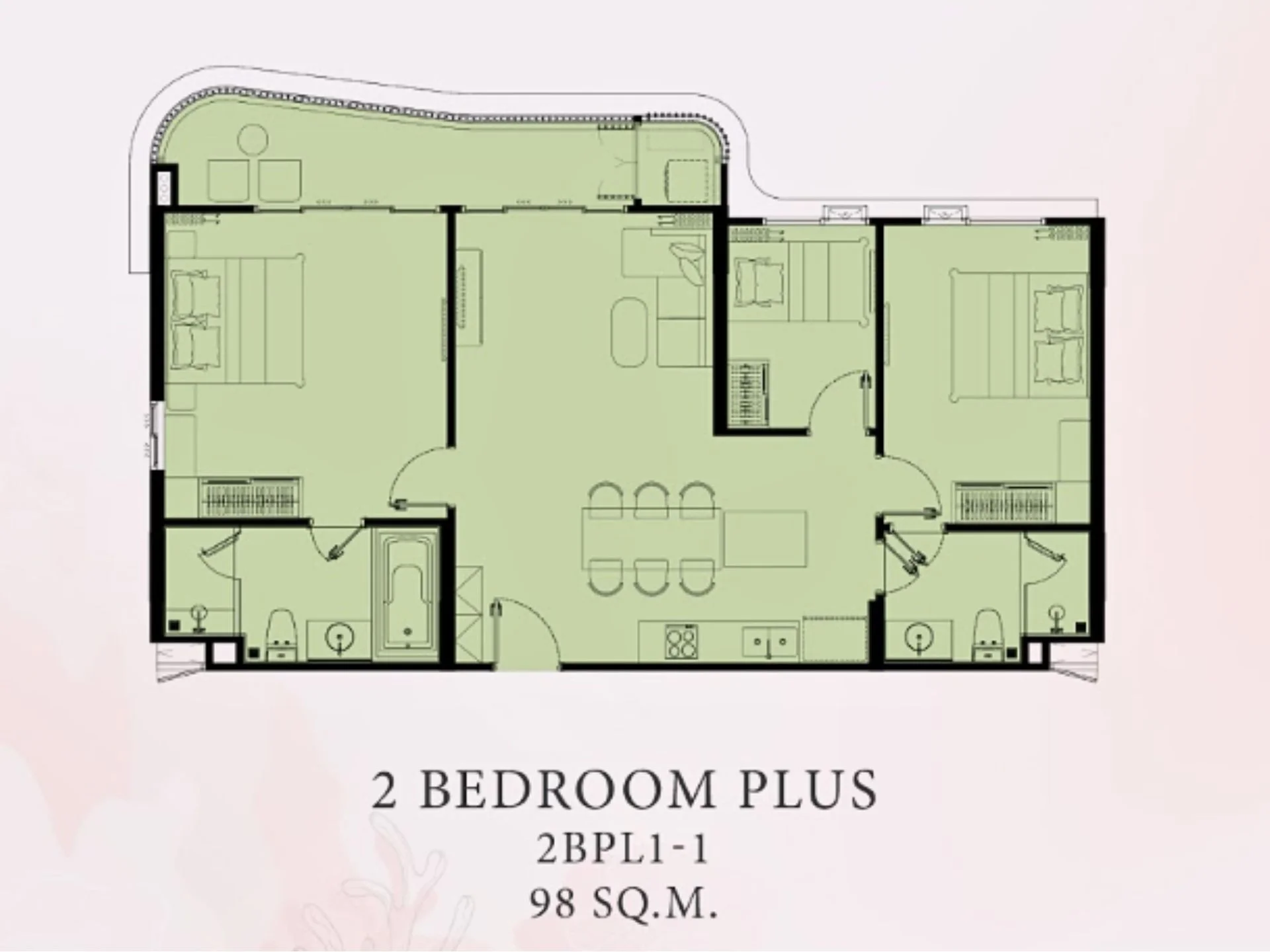 Unit Plan 2 bedrooms plus The Title Coralina 