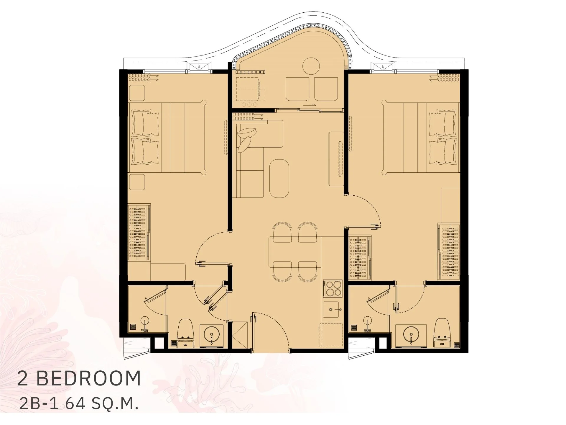 Unit Plan 2 bedrooms 64 sqm The Title Coralina