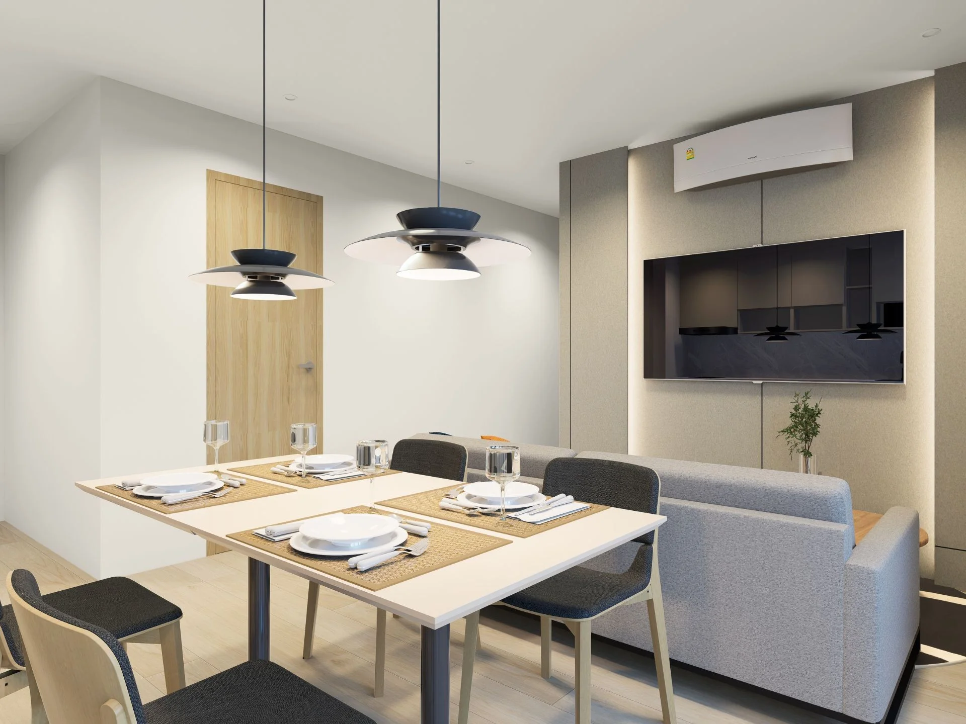 Open-plan dining and living area in 2-bedroom apartment at Sea Heaven Nai Thon, Thailand