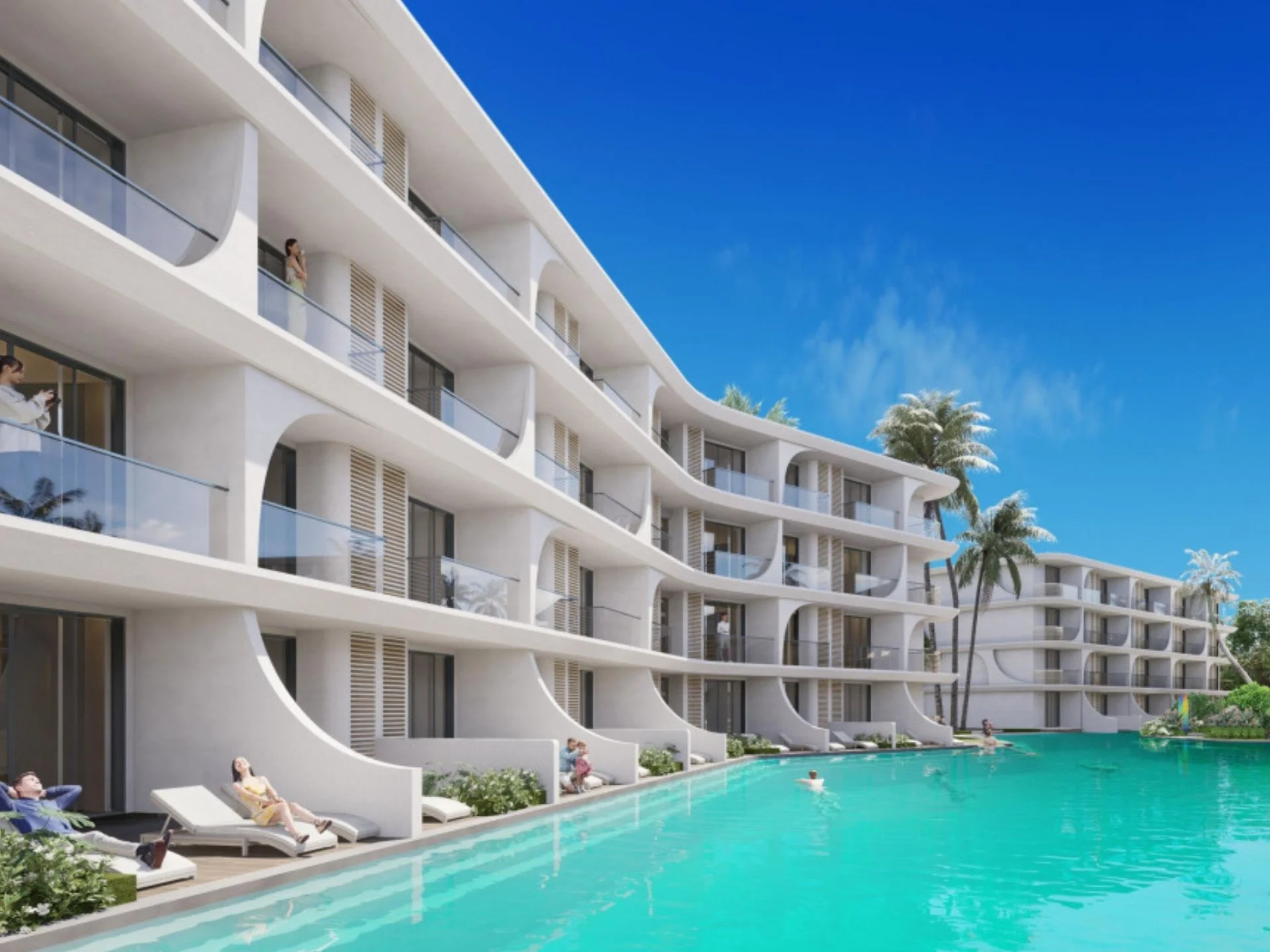 Modern curved architecture with swimming pool at Anava Samui, Bo Pu