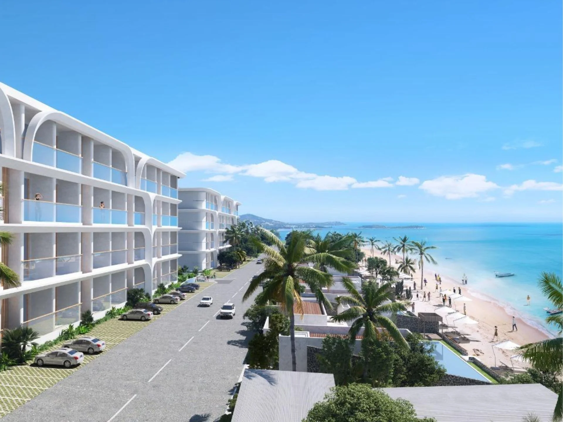Modern beachfront architecture of Anava Samui resort with sea view, Bo Pu