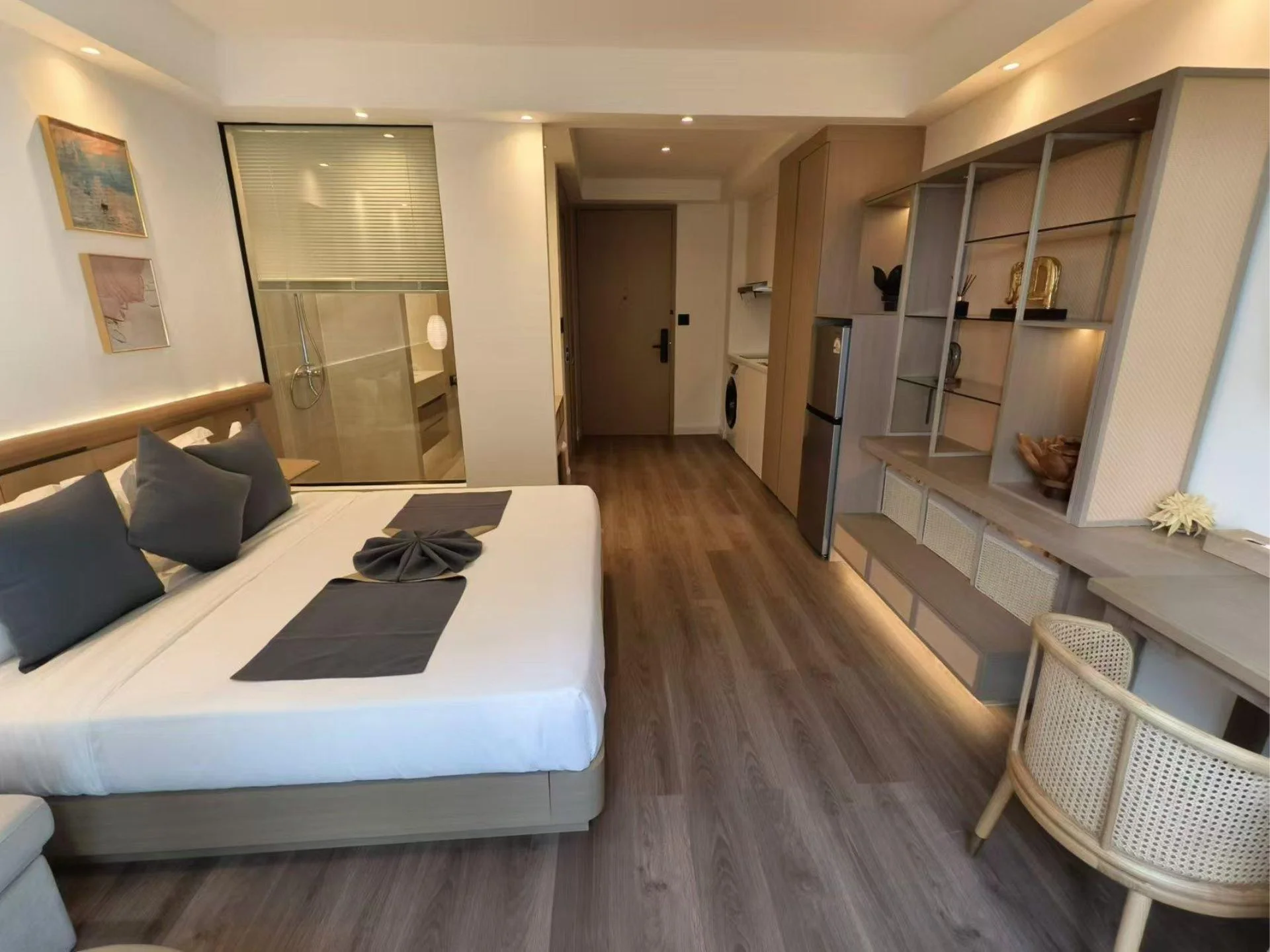 Studio bedroom interior with ensuite bathroom at Anava Samui, Bo Pu