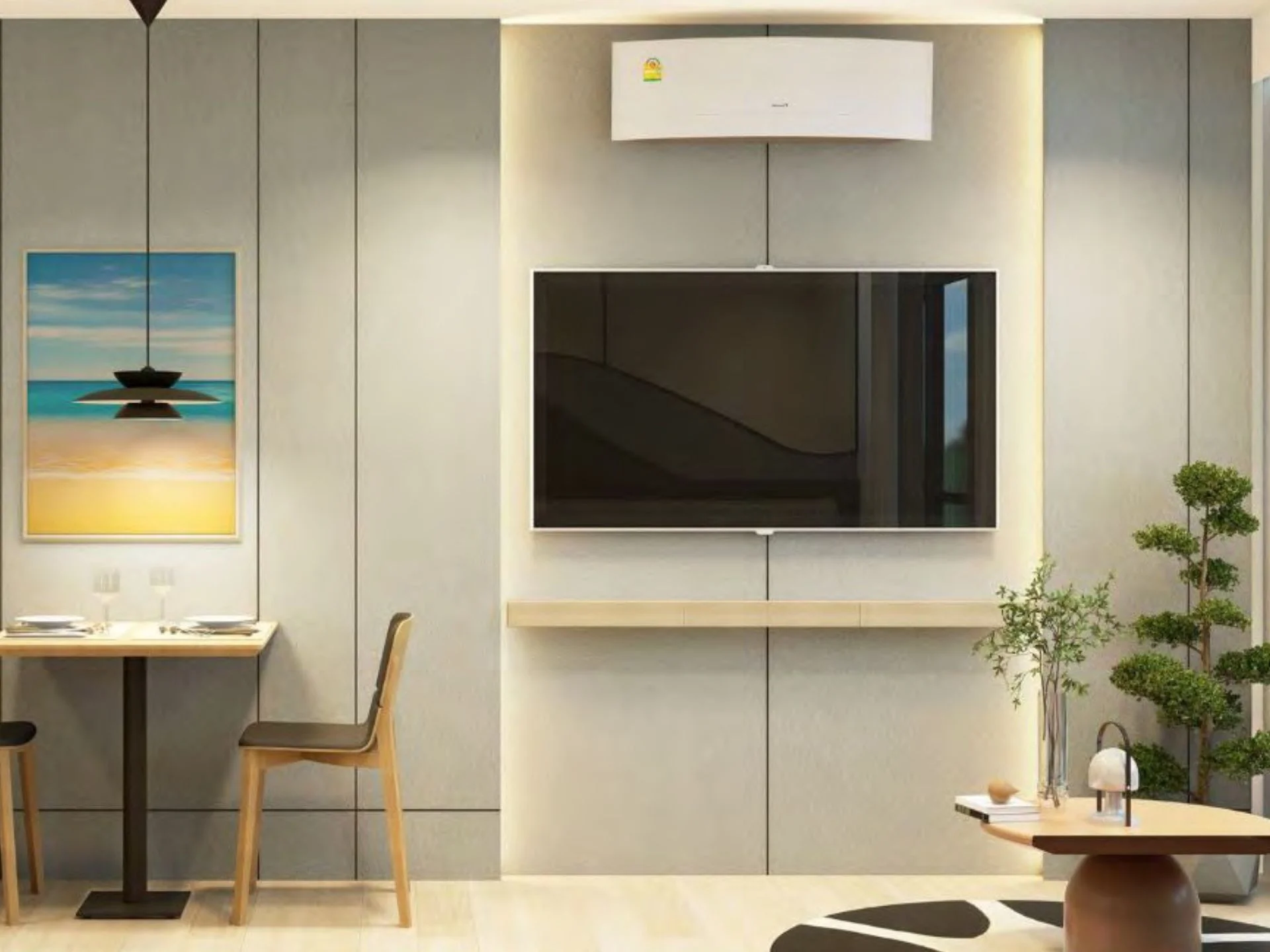 Studio living area with TV wall and workspace at Sea Heaven Nai Thon, Thailand