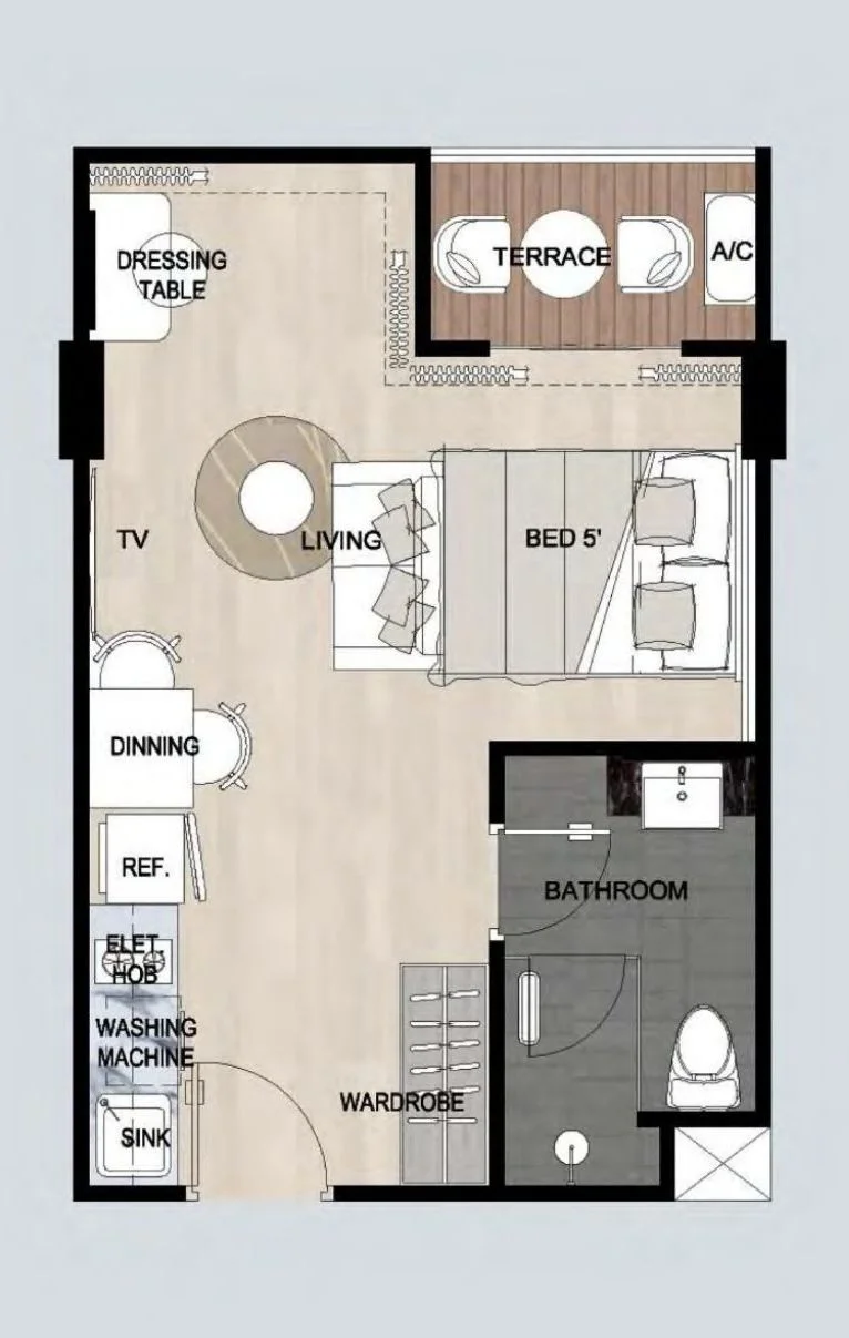 1 bed 37 sqm unit plan Phase 3.1