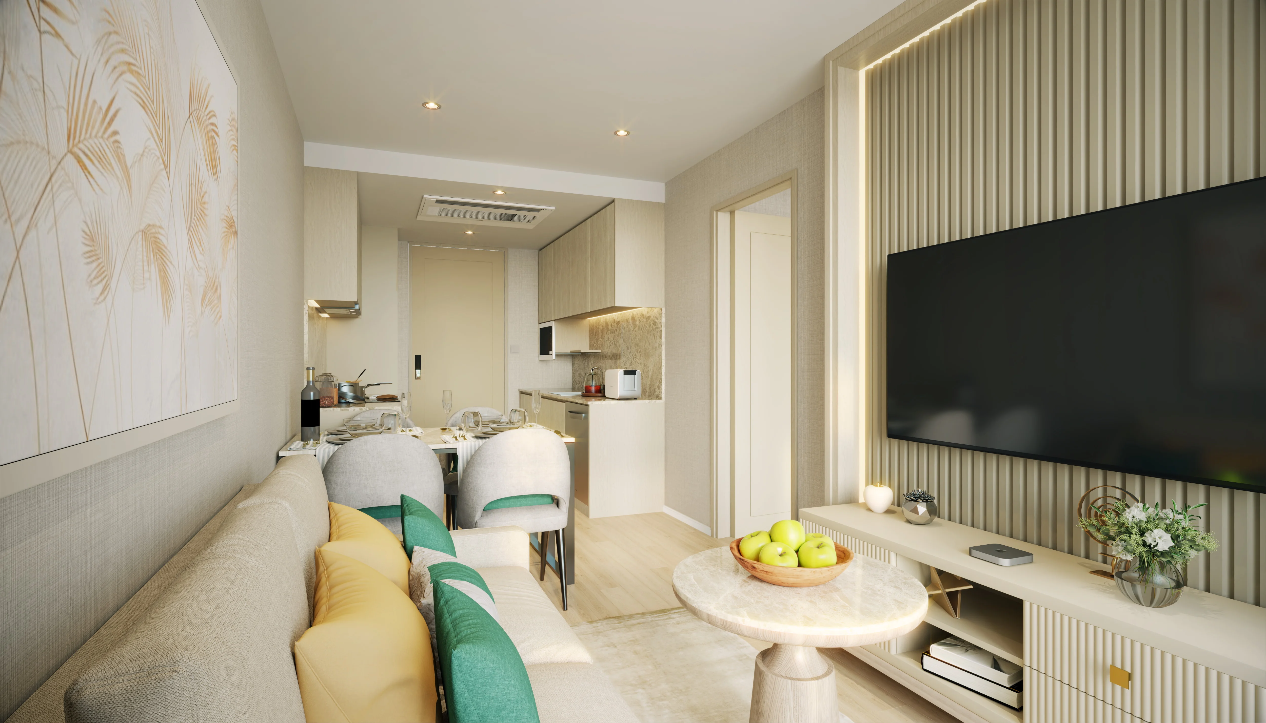 Otwarta przestrzeń dzienno-kuchenna w apartamencie z 1 sypialnią w The Ozone Signature, Bang Tao