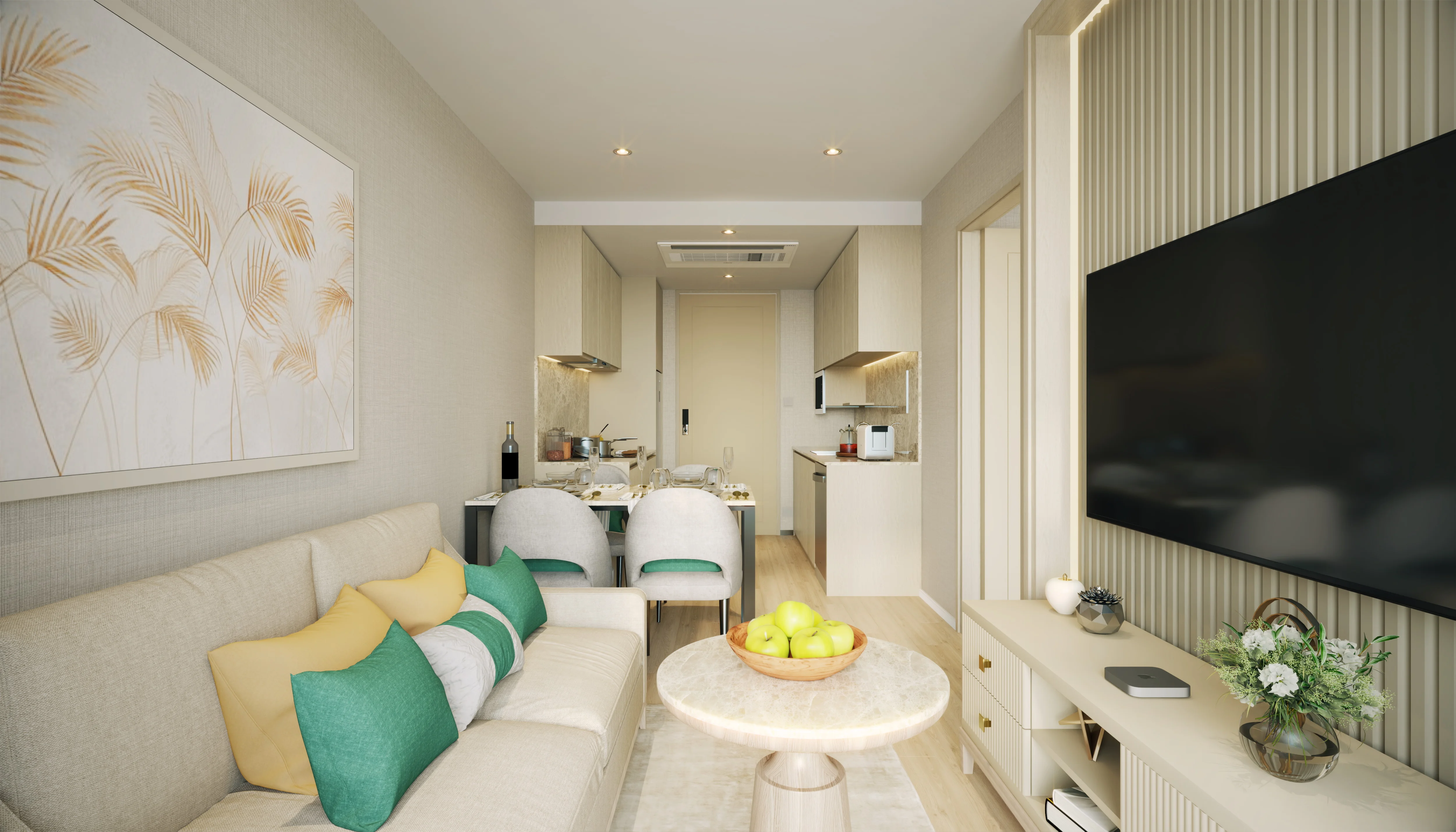 Salon i kuchnia w apartamencie z 1 sypialnią w The Ozone Signature, Bang Tao