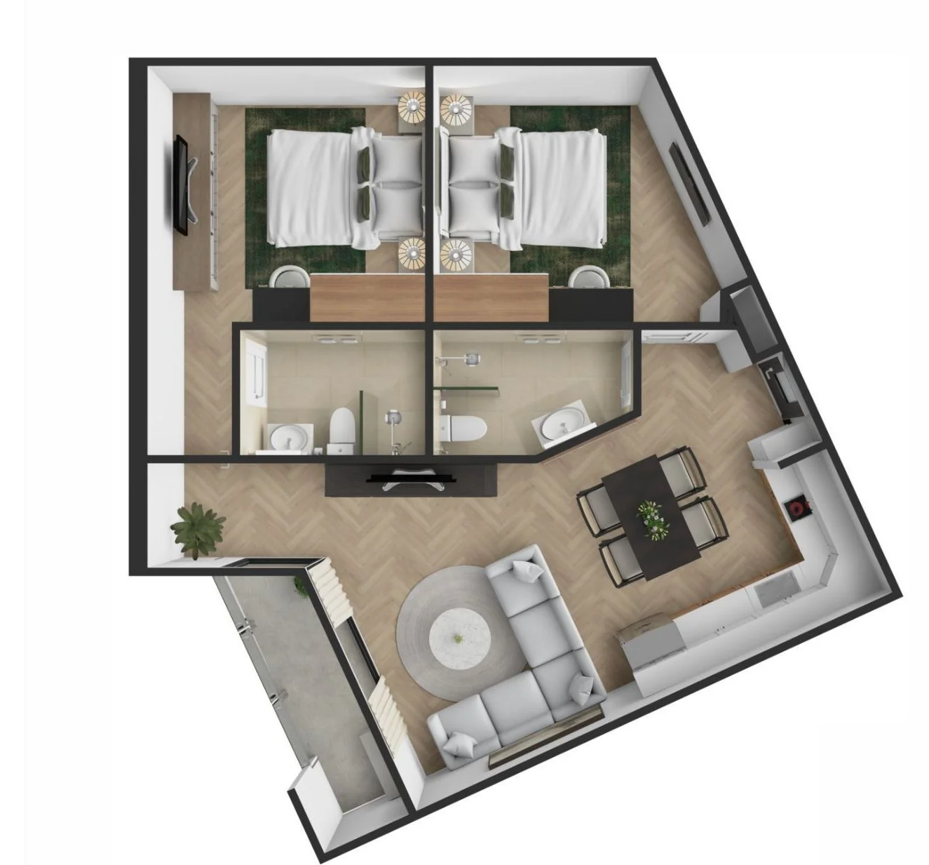 2 bed 59 sqm unit plan