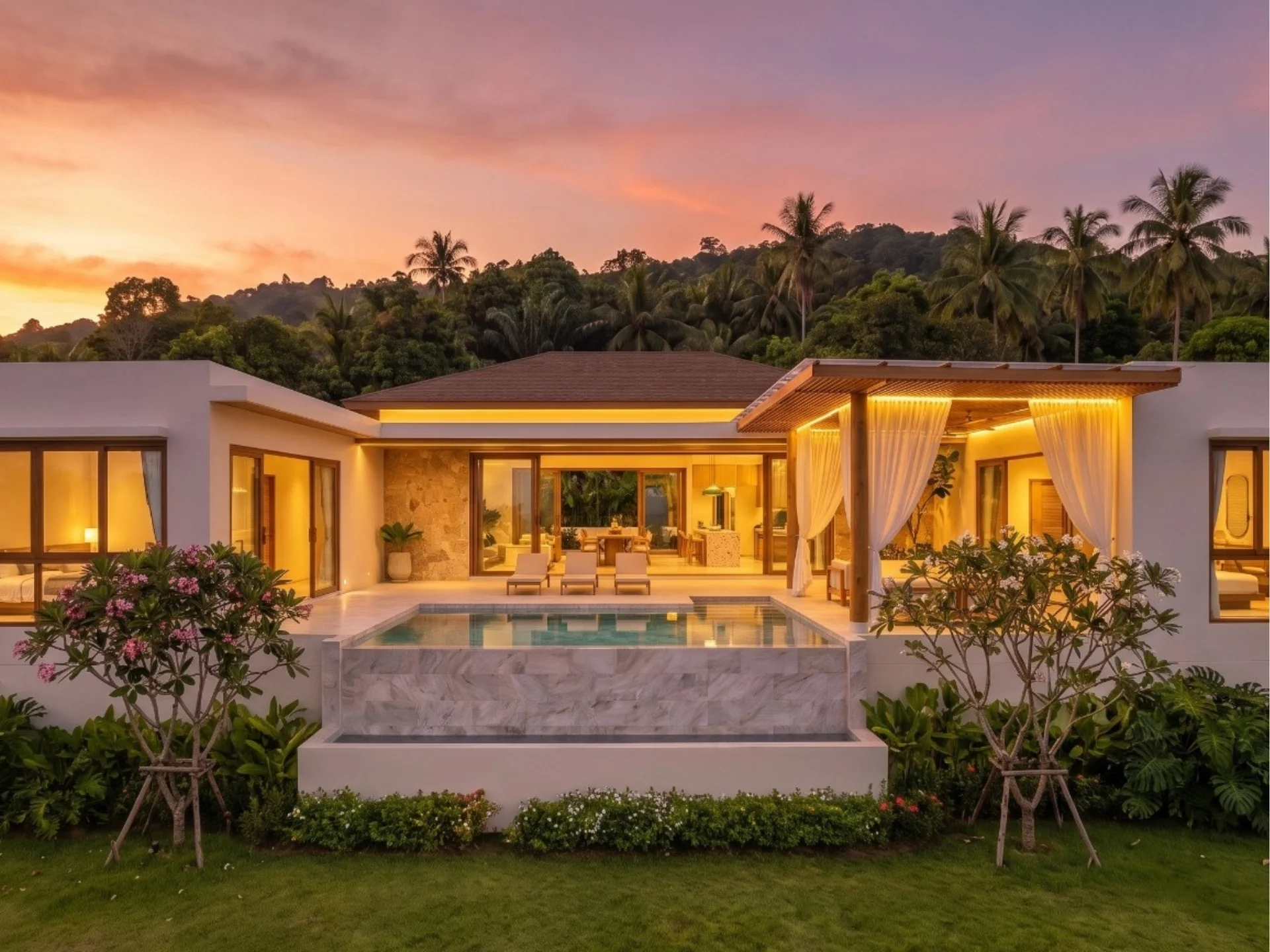 Modern villa architecture with infinity pool at Nichakul Villas, Thailand