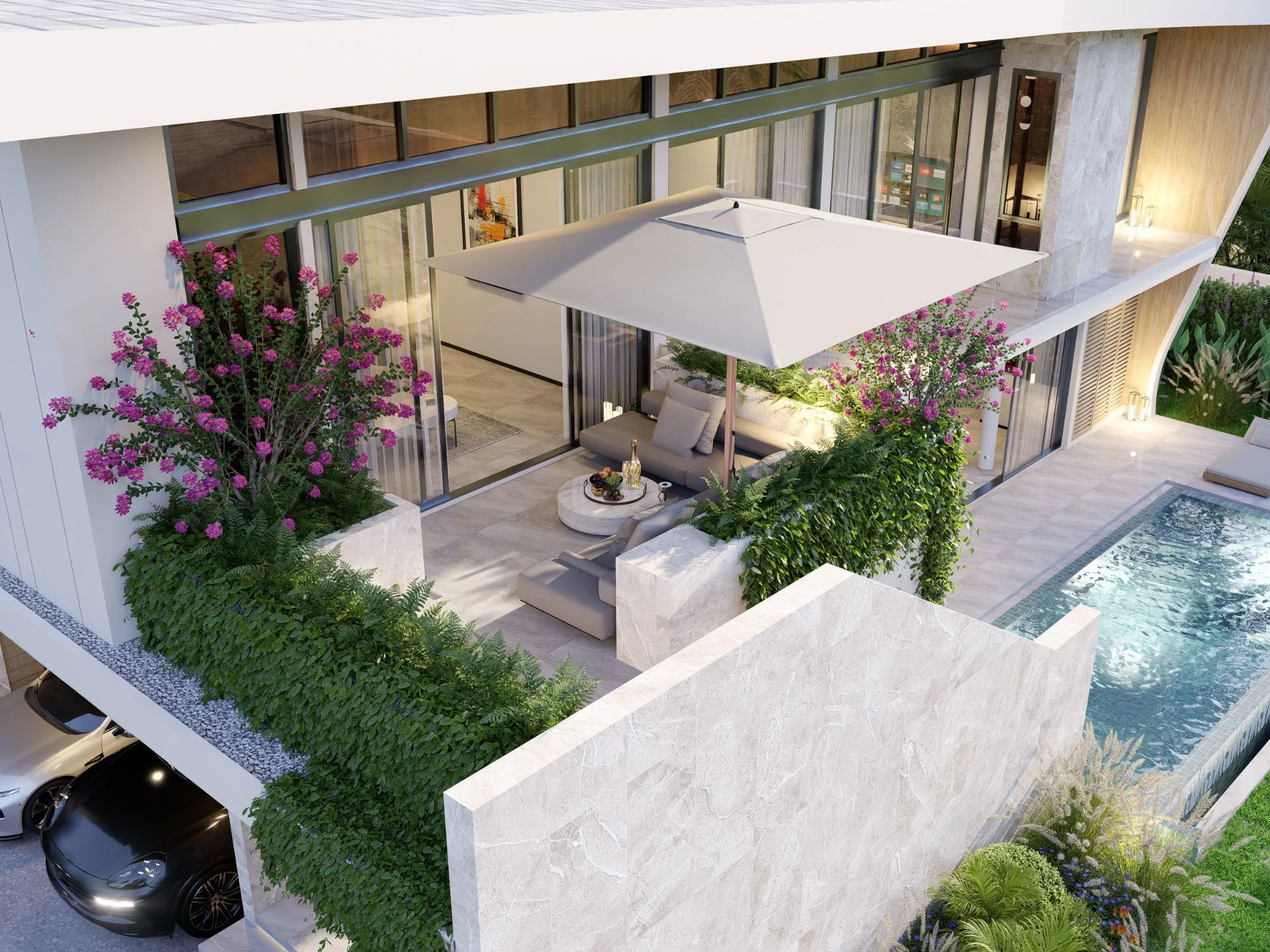 Terrace with landscaping and pool at Privilege Luxury Villas, Thailand