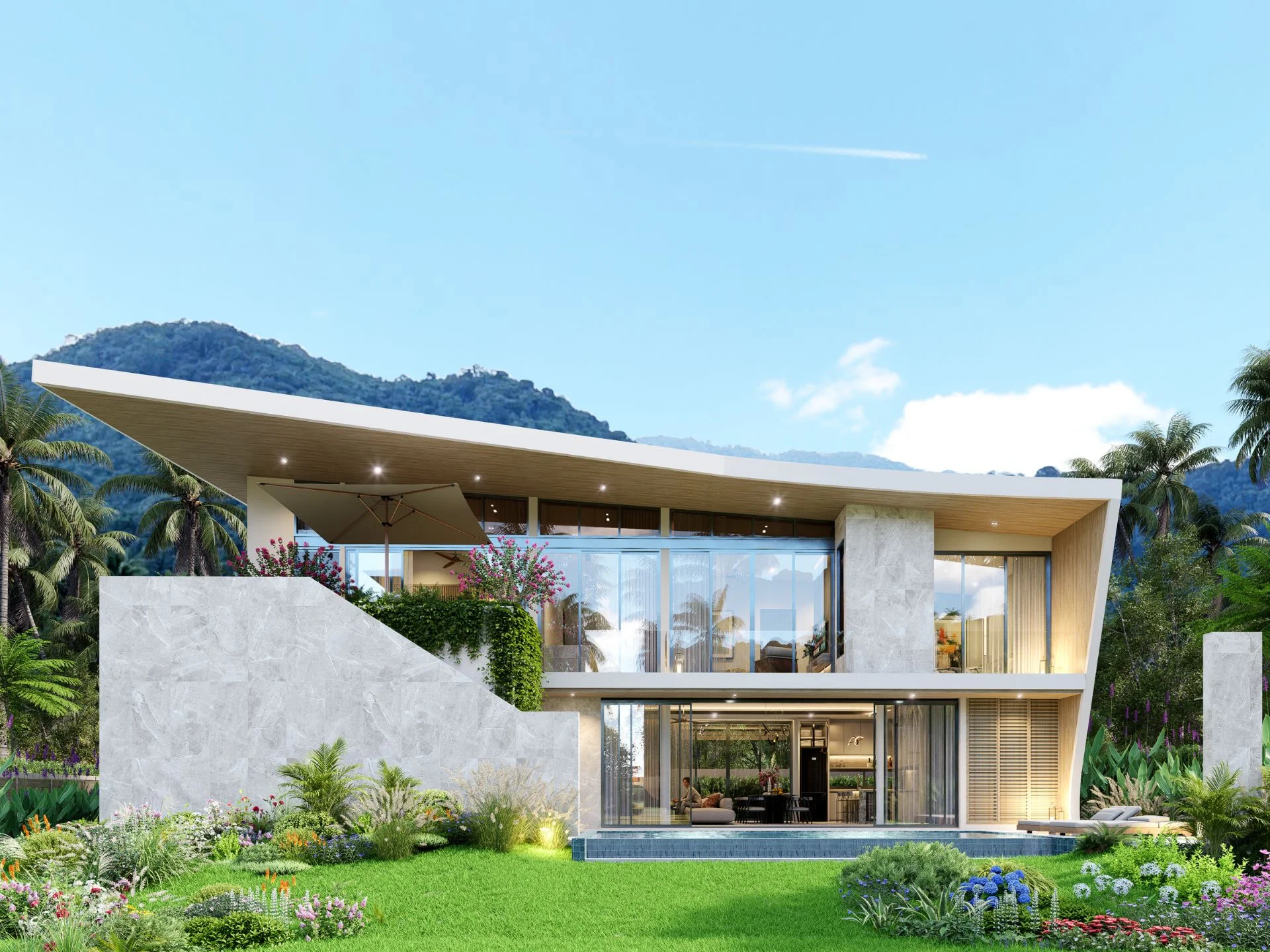 Modern villa architecture with mountain views at Privilege Luxury Villas, Lamai