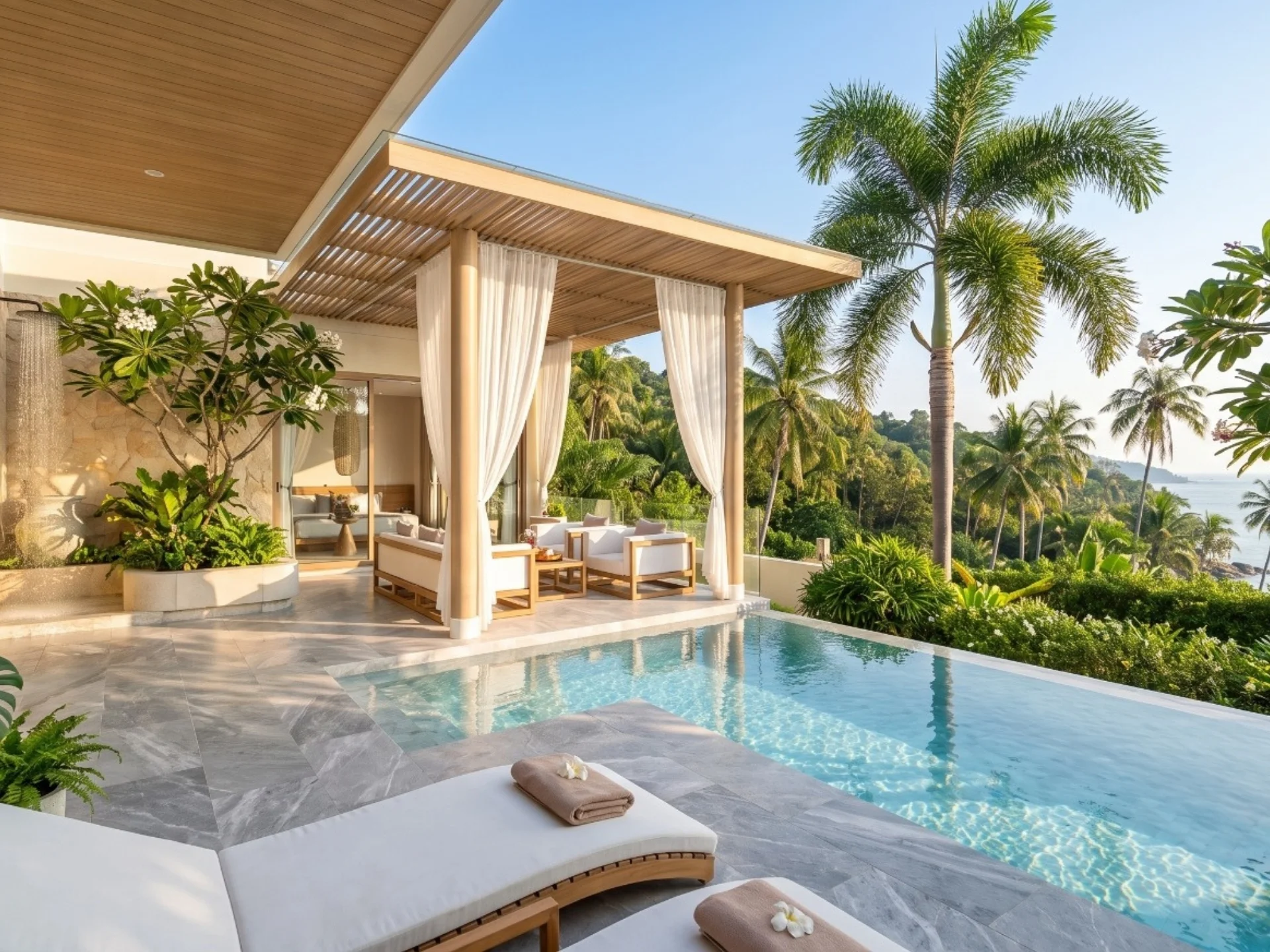 Private pool and terrace with sea view at Nichakul villa, Lamai