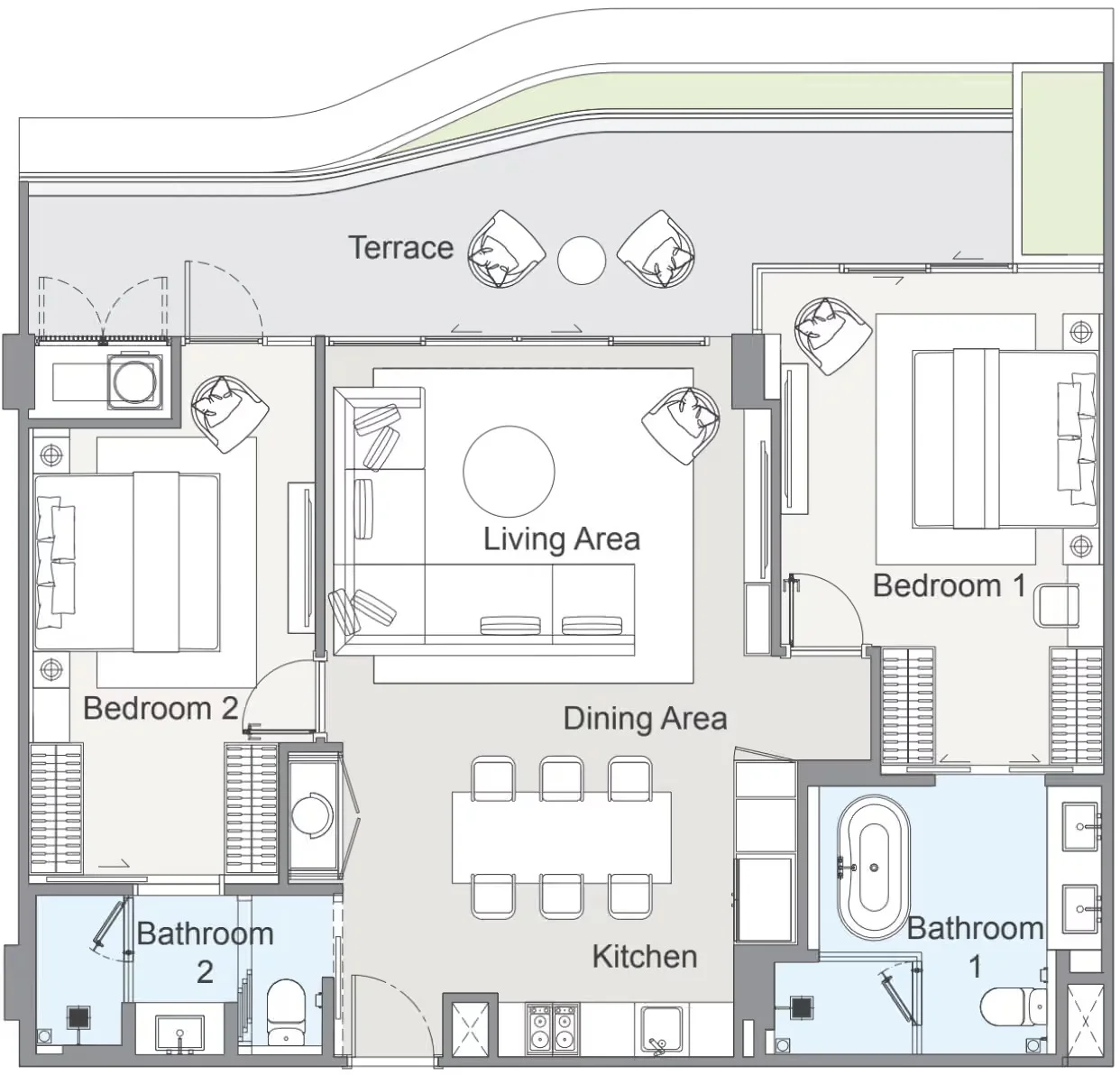 2 bed 121 sqm unit plan
