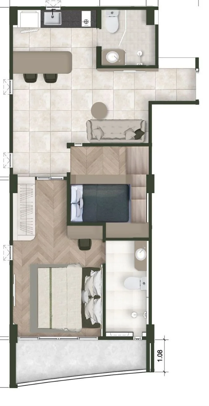 2 bed 55 sqm unit plan