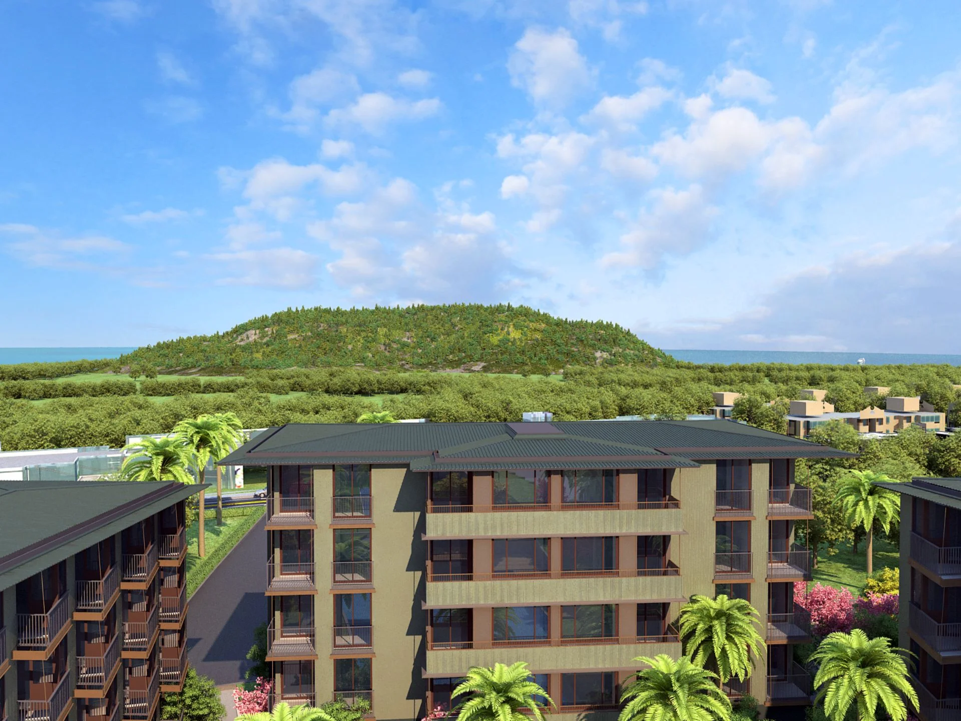 Architecture of Wing Samui residential complex with mountain and sea views, Thailand