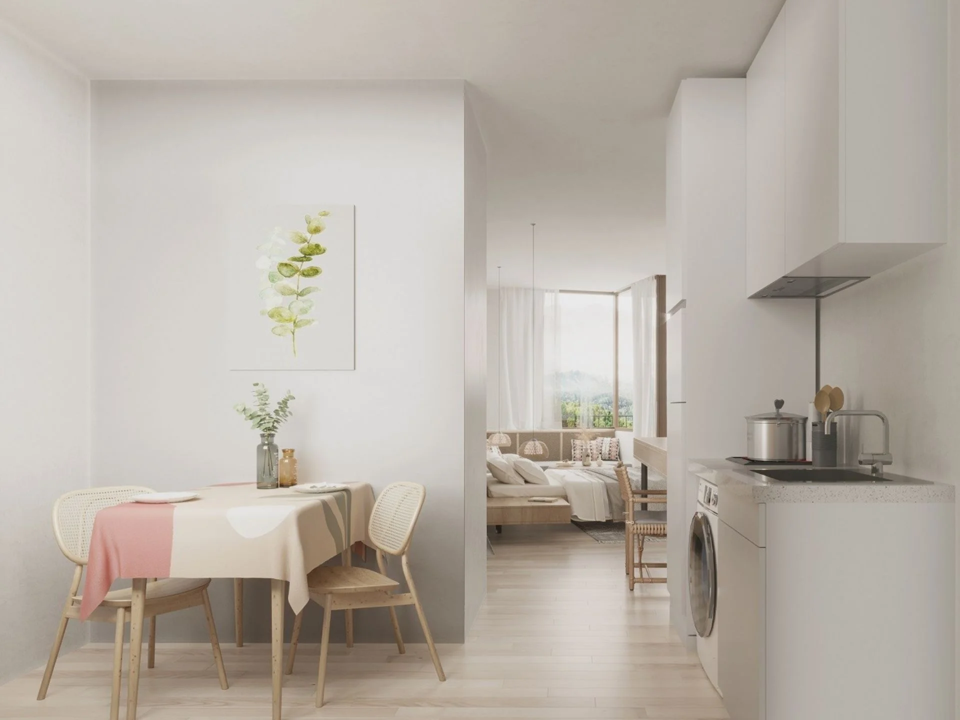 Cocina abierta y comedor en apartamento de 2 dormitorios en Wing Samui, Bo Pu