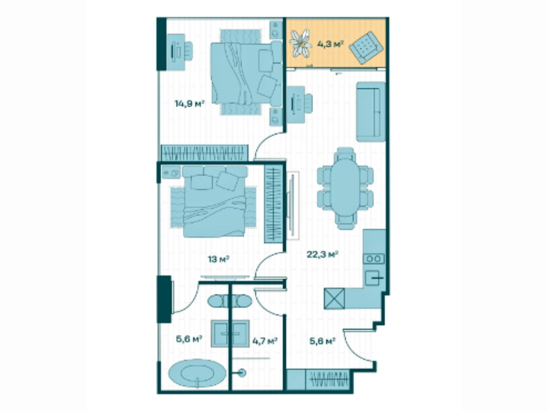 Unit Plan 2 bedrooms 77sqm Sun Hill Lakeside