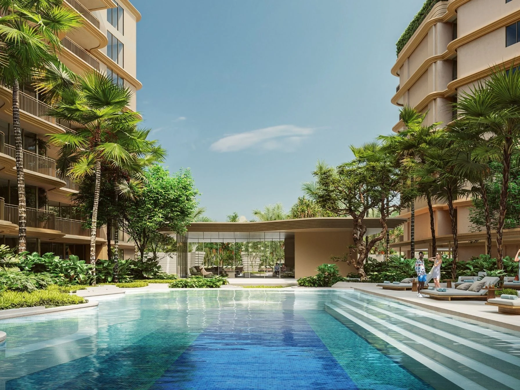 Piscina y patio ajardinado en Bellaguna Golf Residences Hibiscus, Tailandia (1)