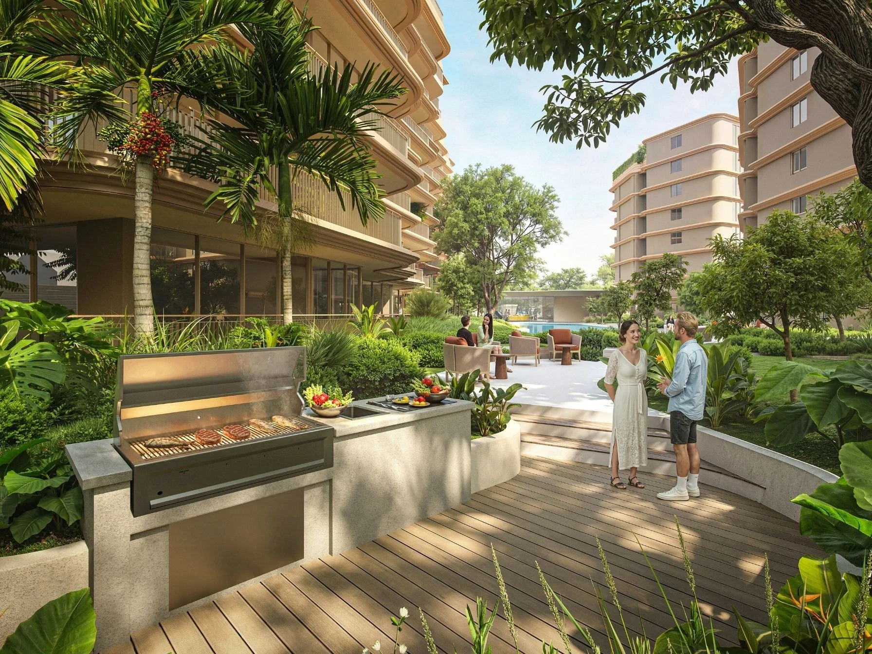 Outdoor barbecue and lounge area at Bellaguna Golf Residences Hibiscus, Thailand