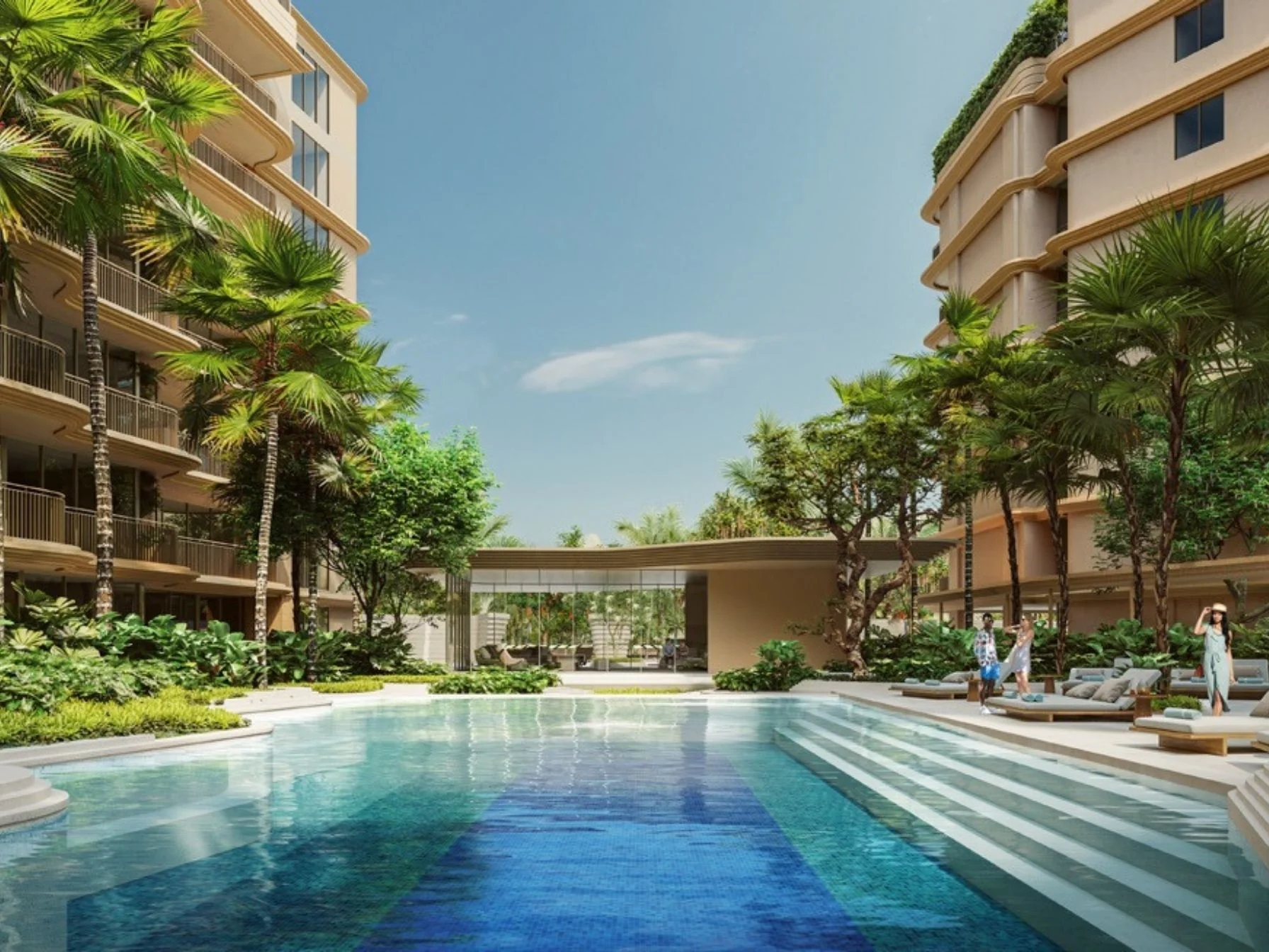 Swimming pool and landscaped courtyard at Bellaguna Golf Residences Hibiscus, Thailand