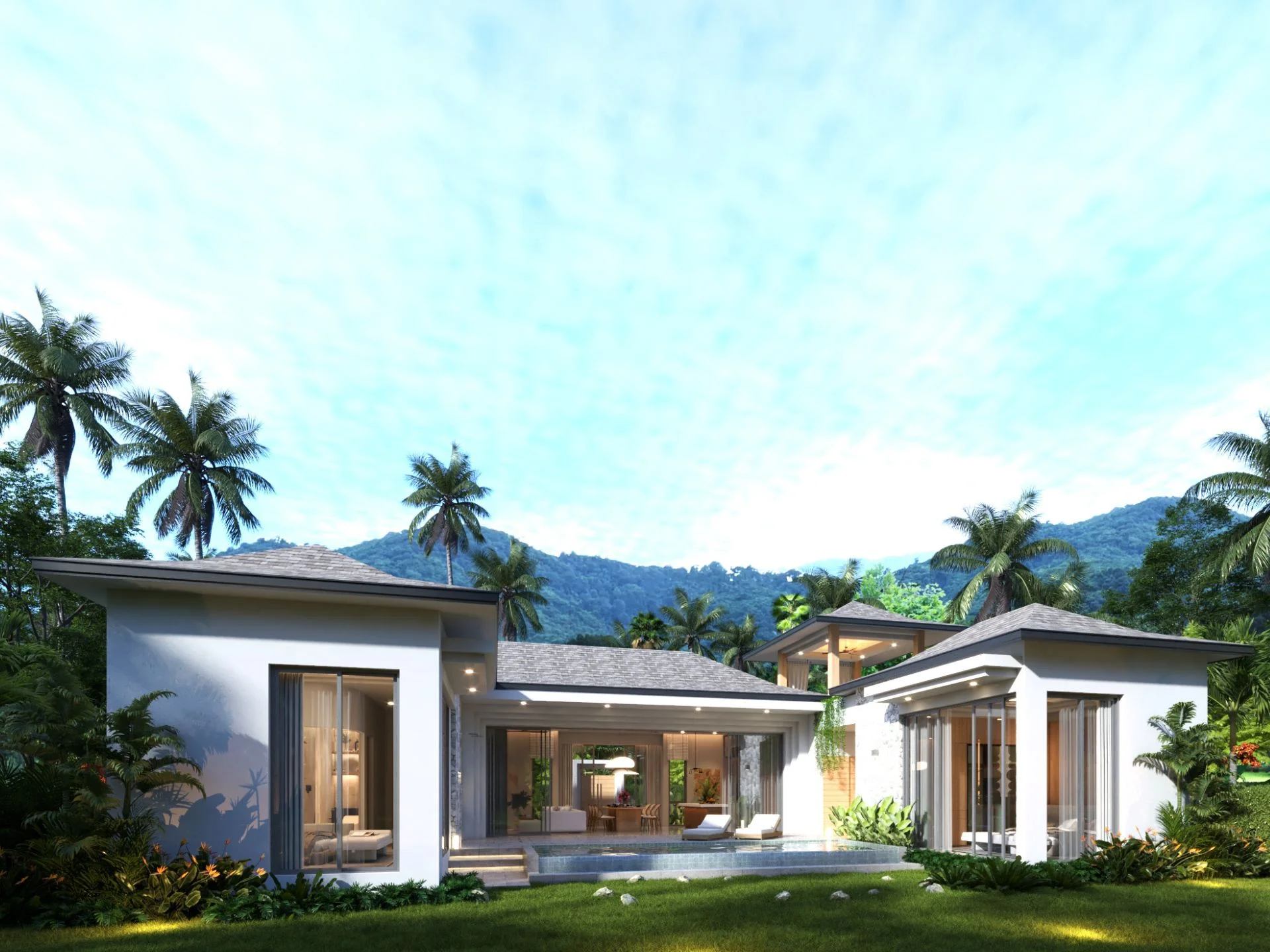 Modern villa architecture with mountain views, Naga Kiri, Lamai