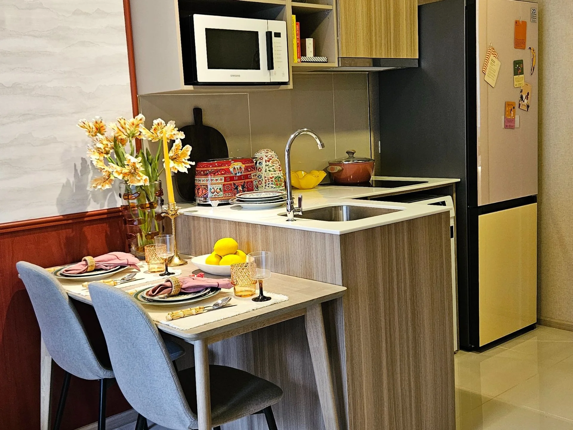 Kitchen and dining area interior in 1-bedroom apartment at The Base Cherngtalay, Chengthalay