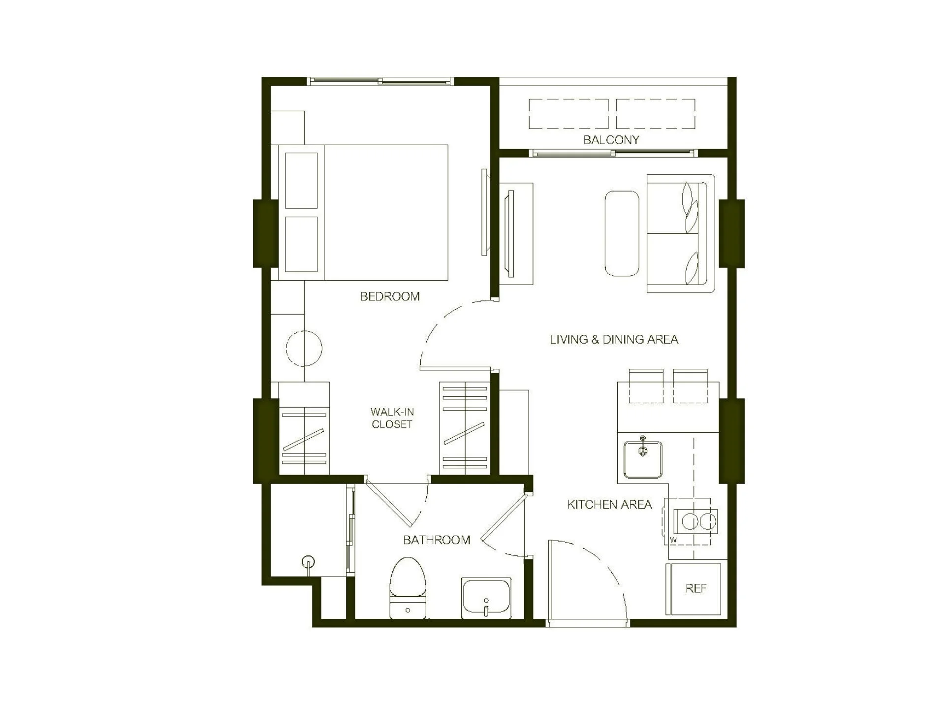 1 bed 34 sqm unit plan