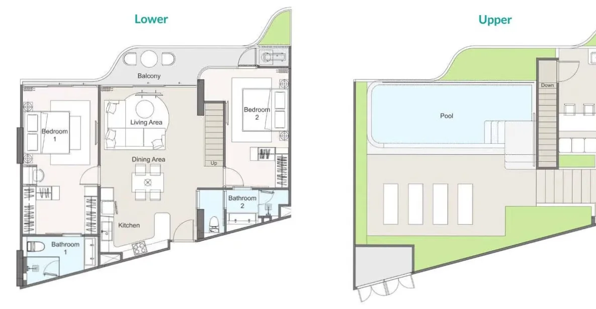 2 bed 195 sqm unit plan