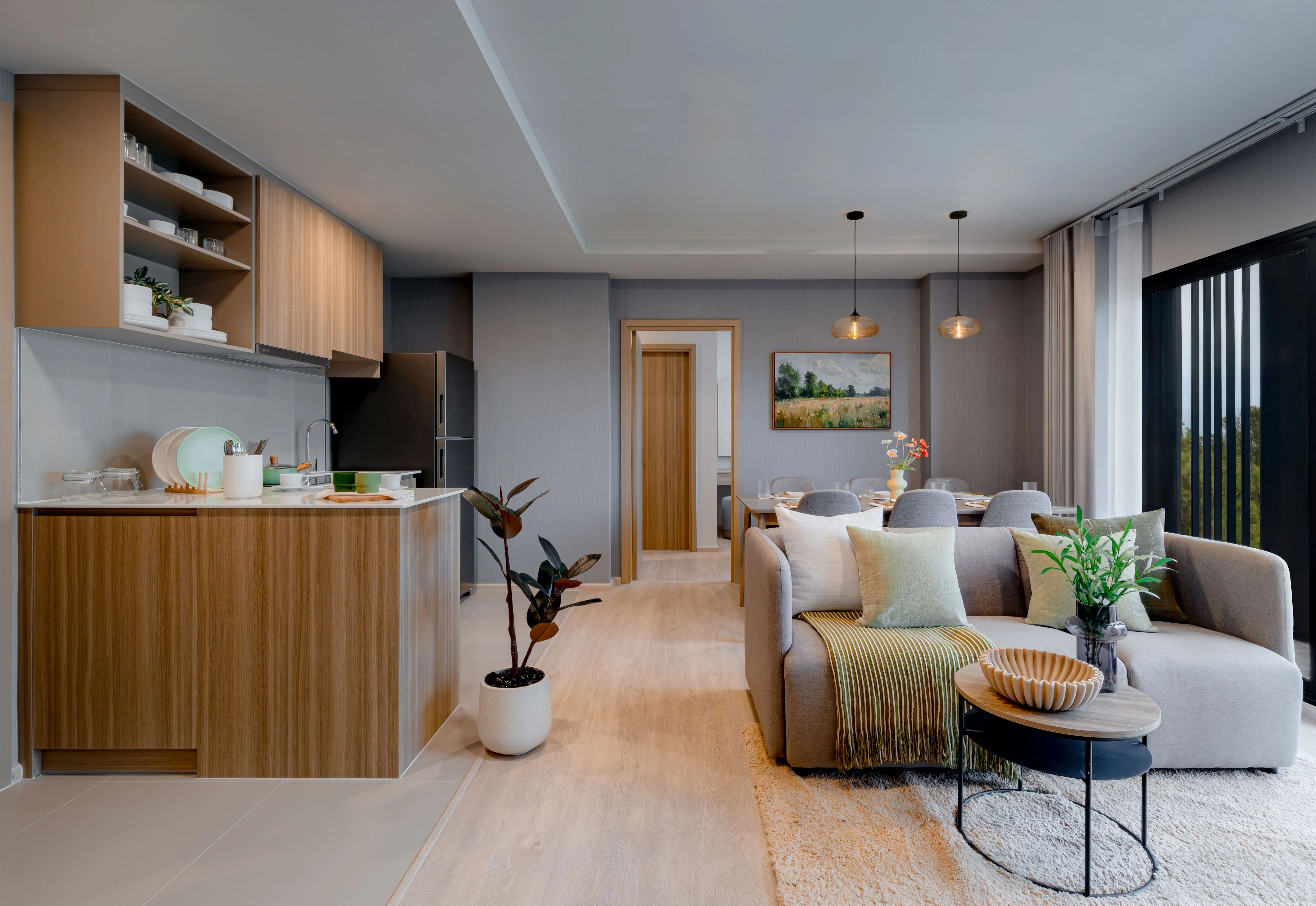 Open-plan living and kitchen interior in 2-bedroom apartment at The Base Cherngtalay, Chengthalay
