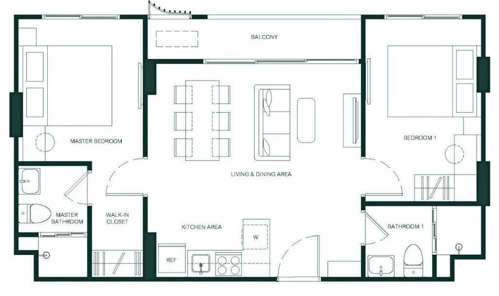 2 bed 60 sqm unit plan