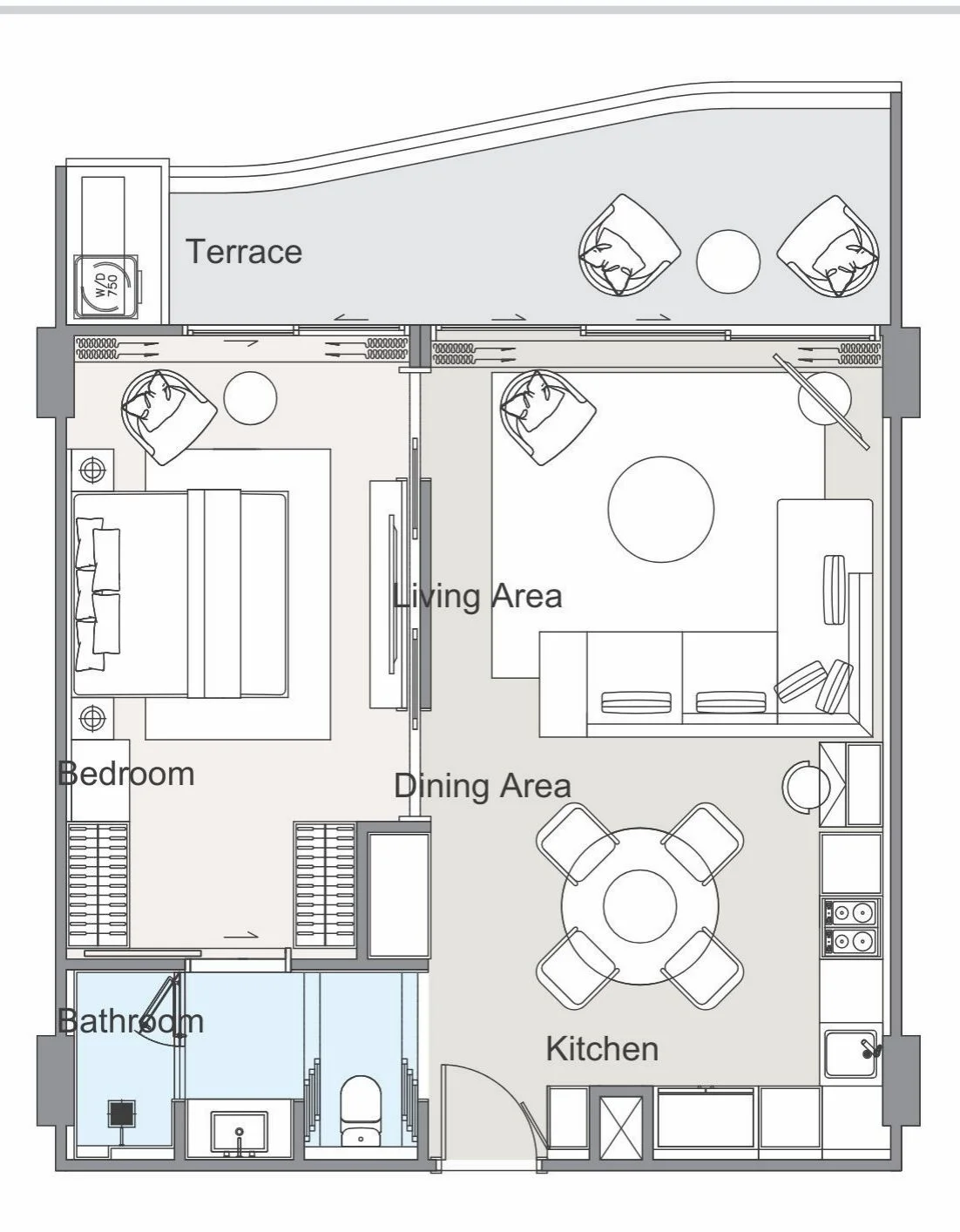 1 bed 75 sqm unit plan