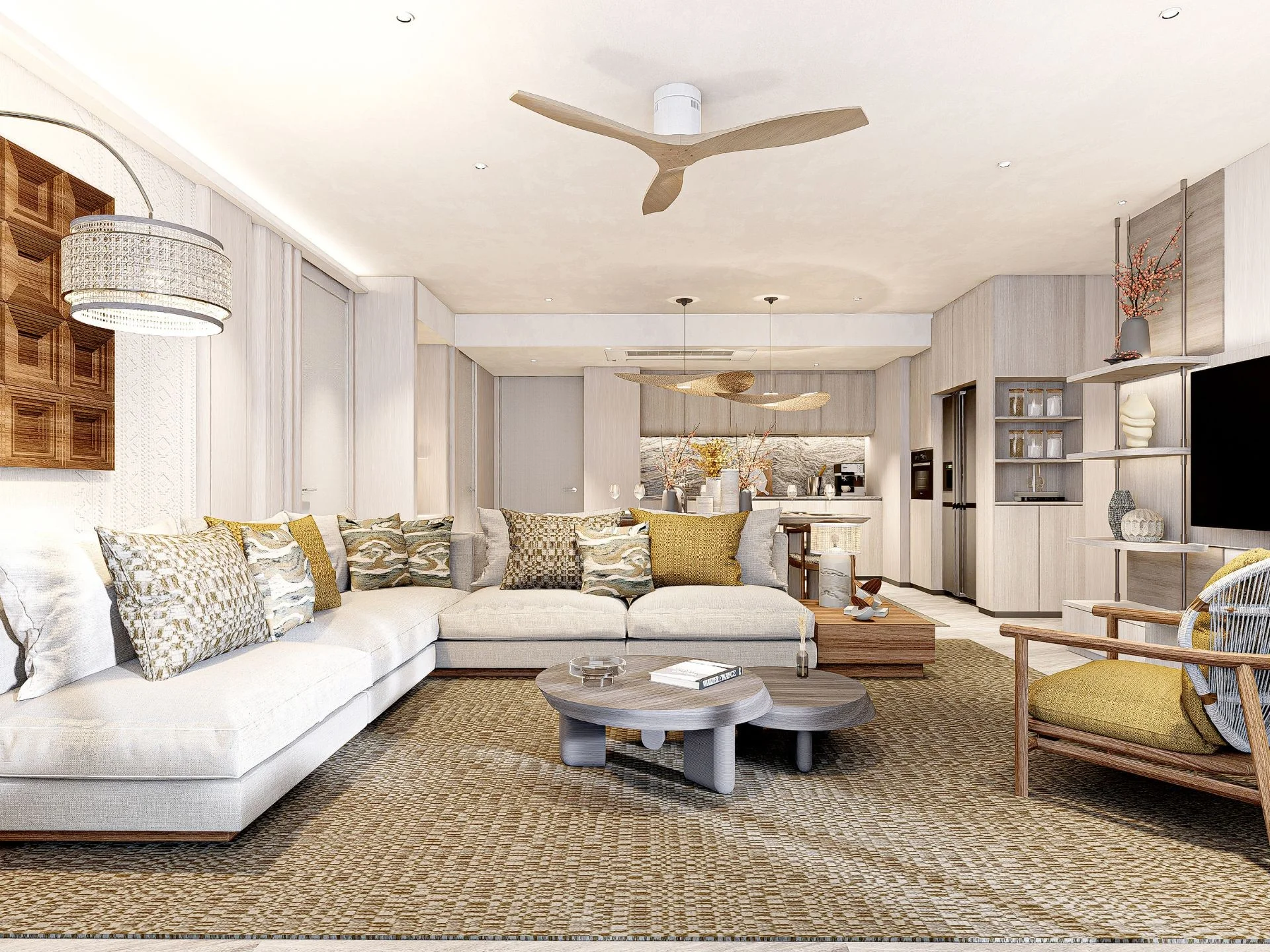 Living room interior in 2-bedroom apartment at Bellaguna Lake Residences Lotus, Thailand