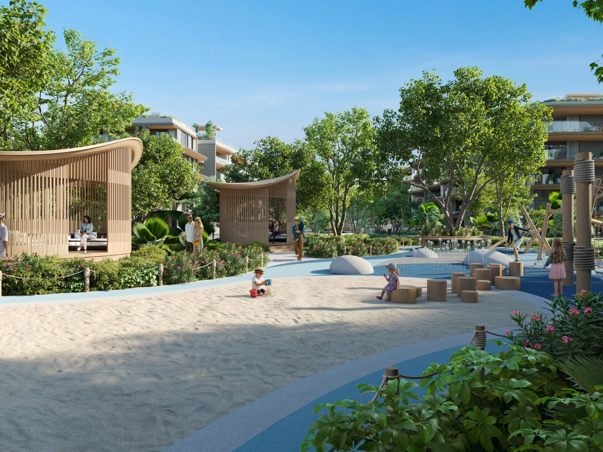 Parco giochi per bambini con area sabbiosa a Bellaguna Lake Residences Lotus, Tailandia