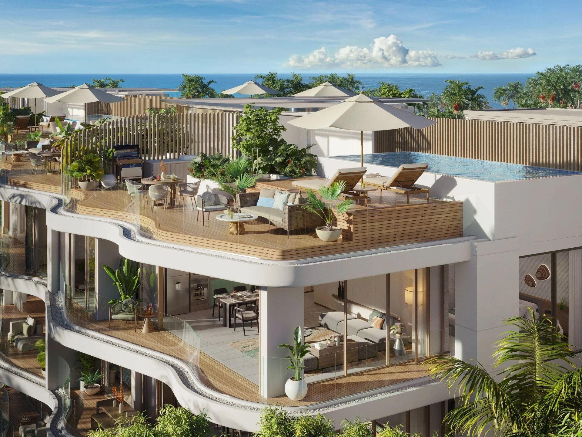 Rooftop terrace with swimming pool and sea view at Garrya Residences Phuket, Bang Tao