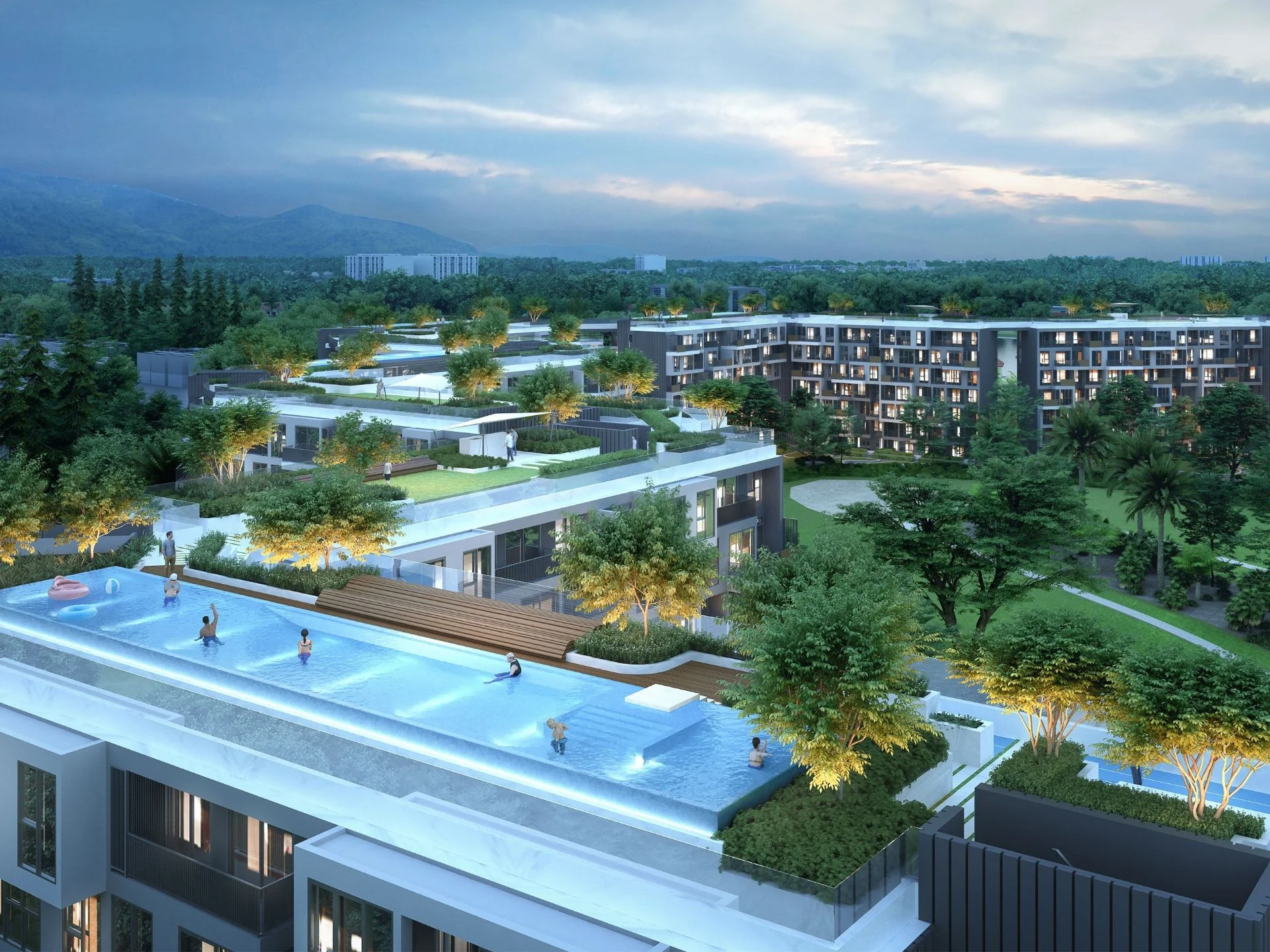 Rooftop swimming pool with mountain view at Laguna Skypark Celeste, Bang Tao