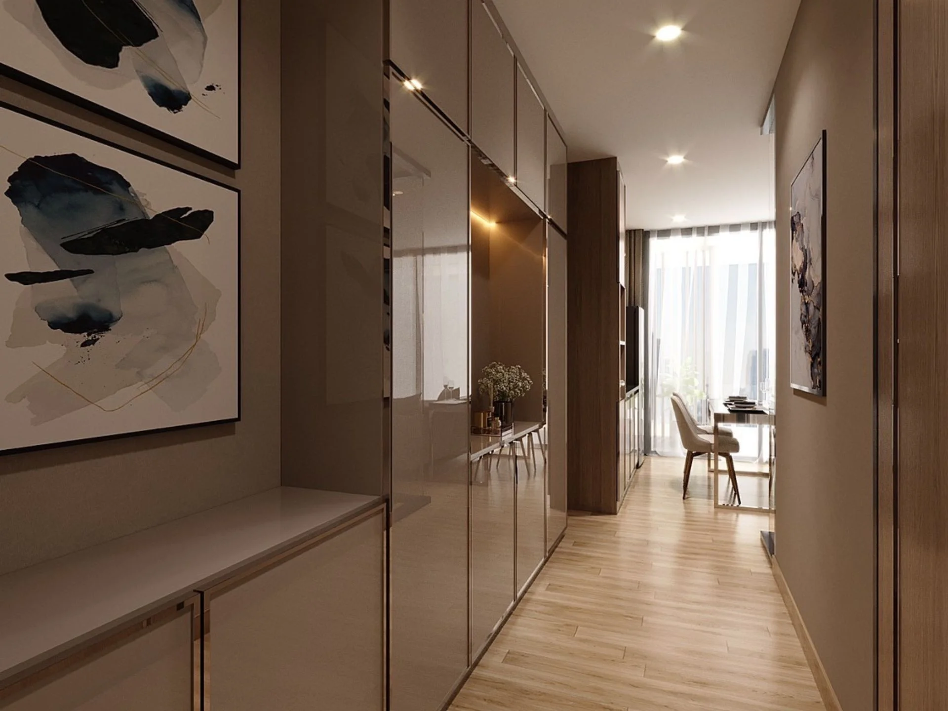 Hallway interior with built-in wardrobes in 1-bedroom apartment at The Balance Kata, Thailand