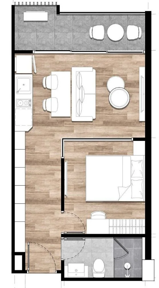 1 bed 38 sqm unit plan