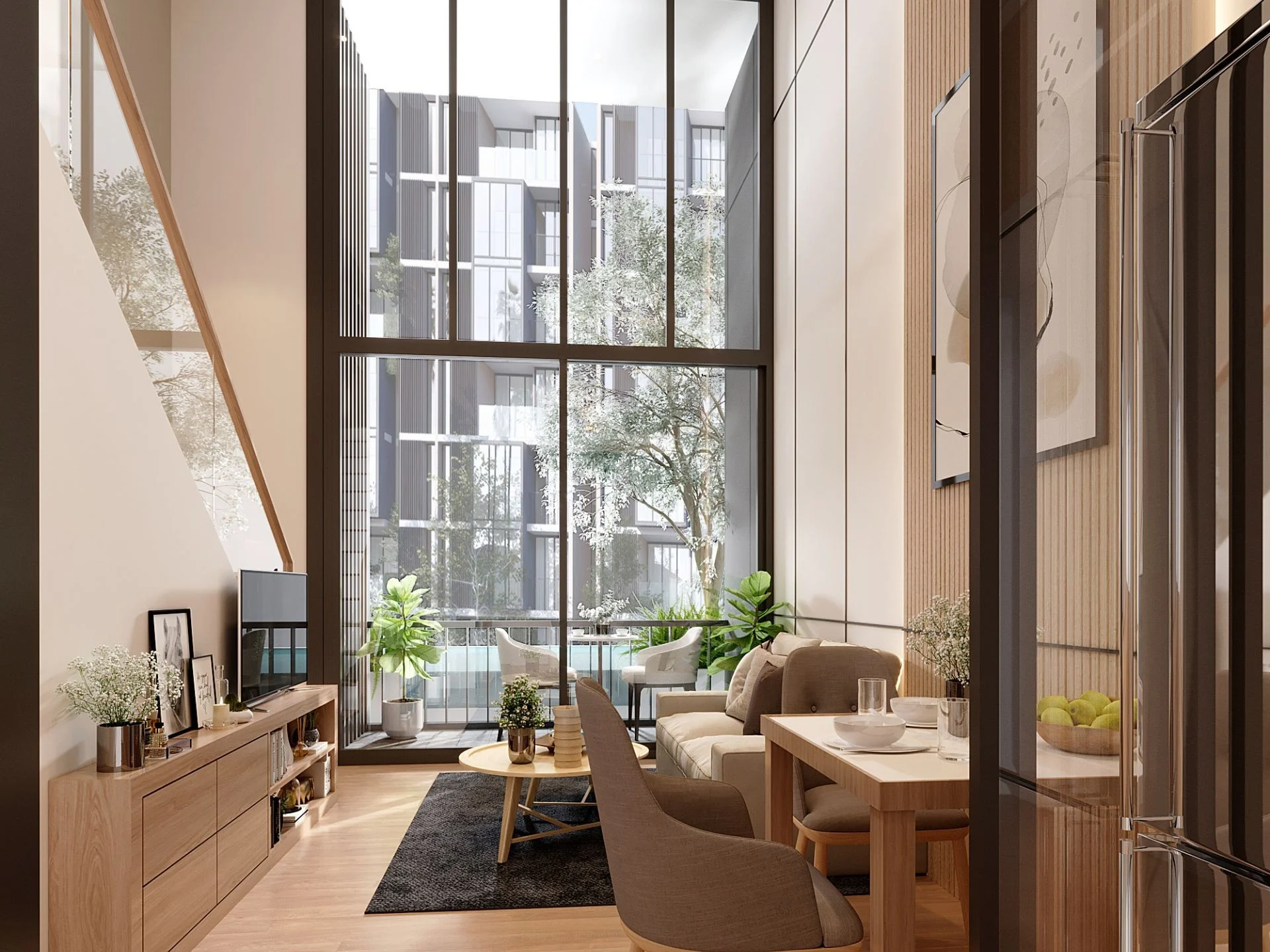Living room interior in a 1-bedroom duplex apartment at The Balance Kata, Thailand