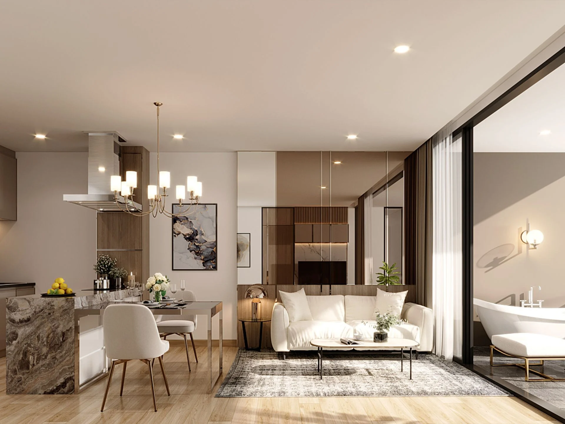 Open-plan living and dining area in 1-bedroom apartment at The Balance Kata, Thailand