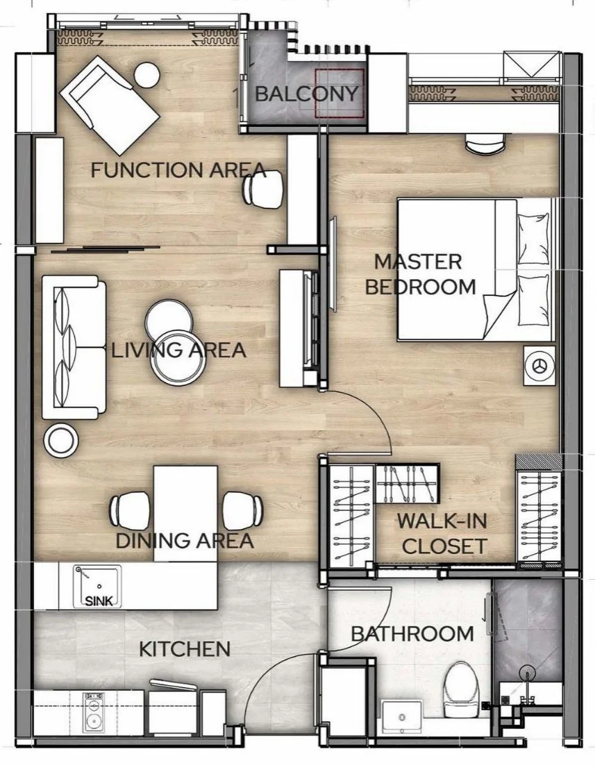1 bed 57 sqm unit plan