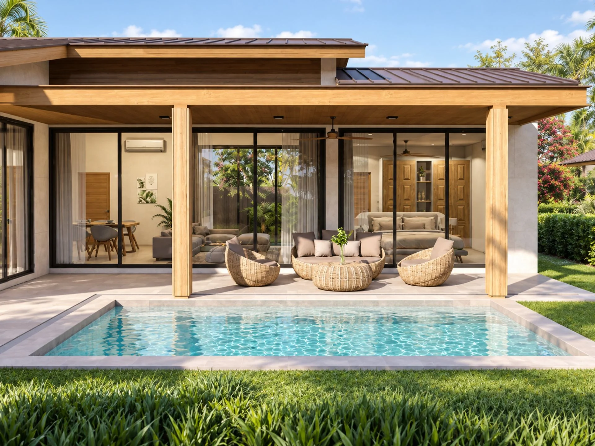 Modern villa architecture with swimming pool and terrace at Fisherman Pearl, Bo Pu